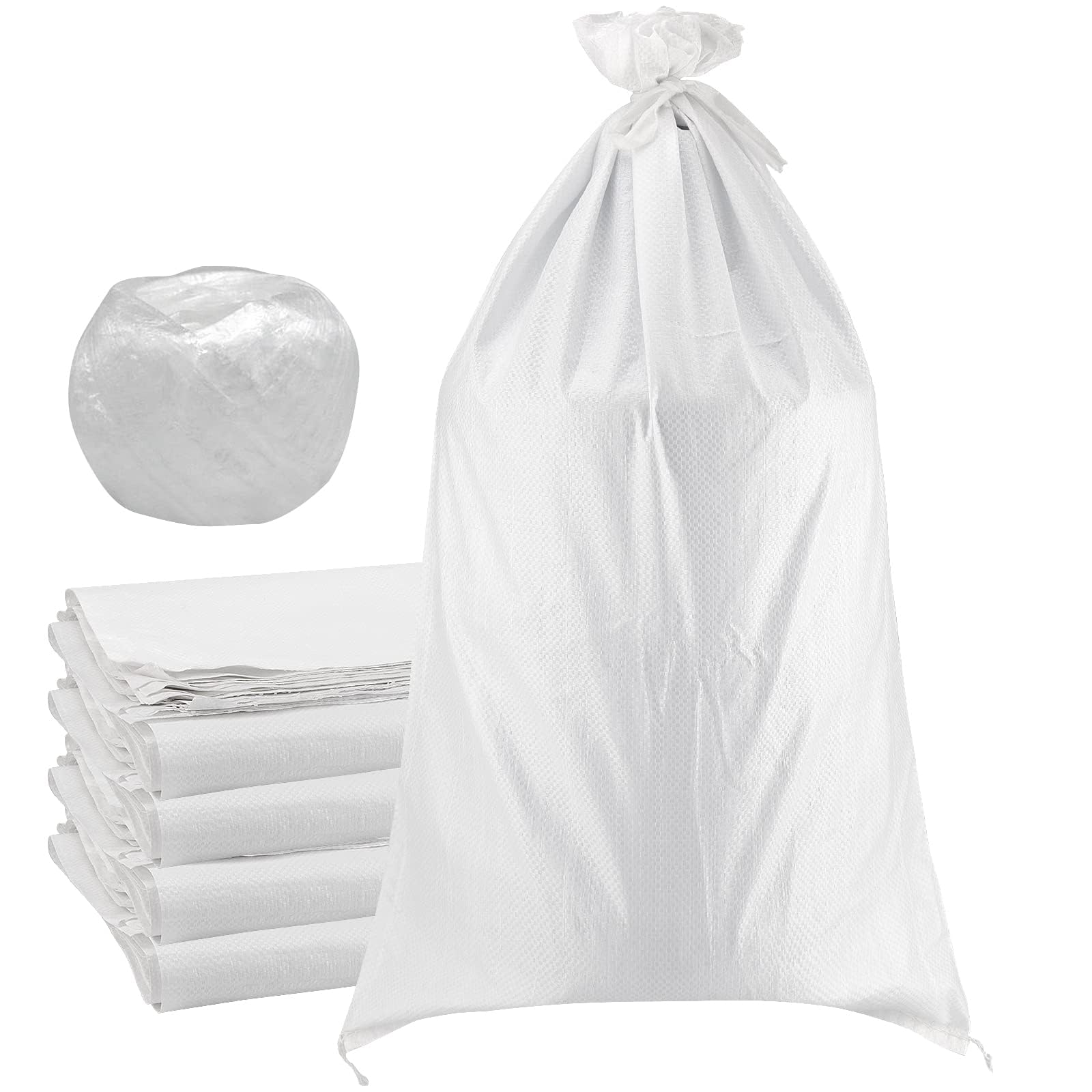 Anqtovp  50 Pack 18 by 30 Inch Empty White Woven Polypropylene Sandbags Heavy Duty Flood Protection Bags with 20 Meter Ties for Flood Control and