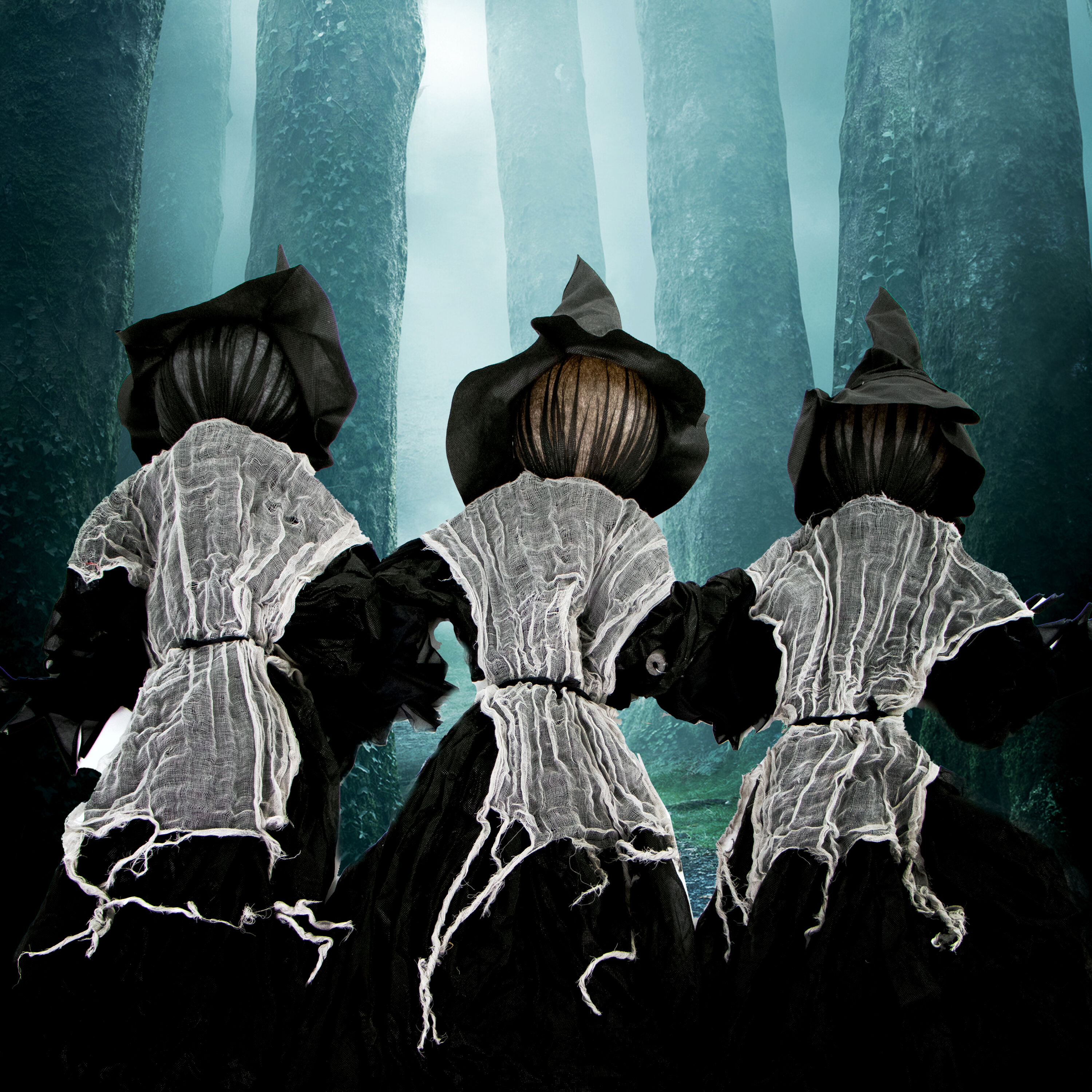 42-Inch Black and White Pre-Lit Animated Witch Trio Lawn Decor