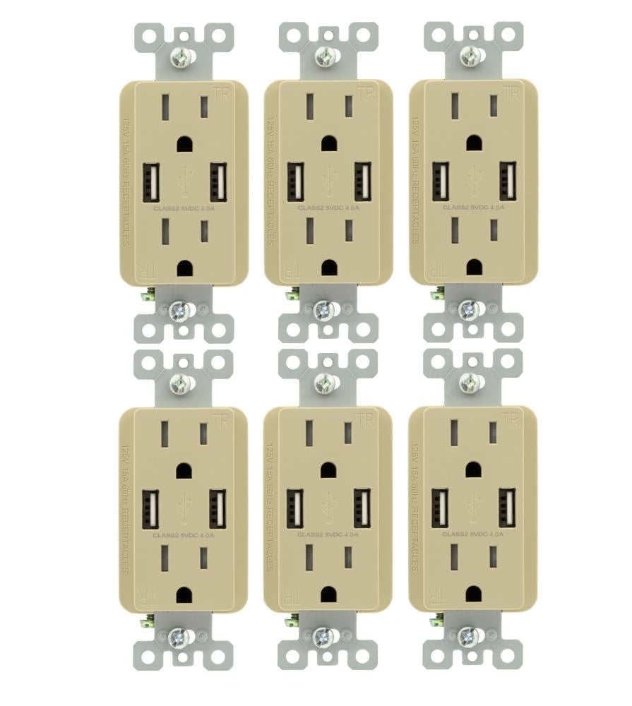 Utilitech R1615D40-IV6 15 -Amp 125-volt Tamper Resistant Residential Decorator USB outlet Dual Type A , Ivory 6 -Pack