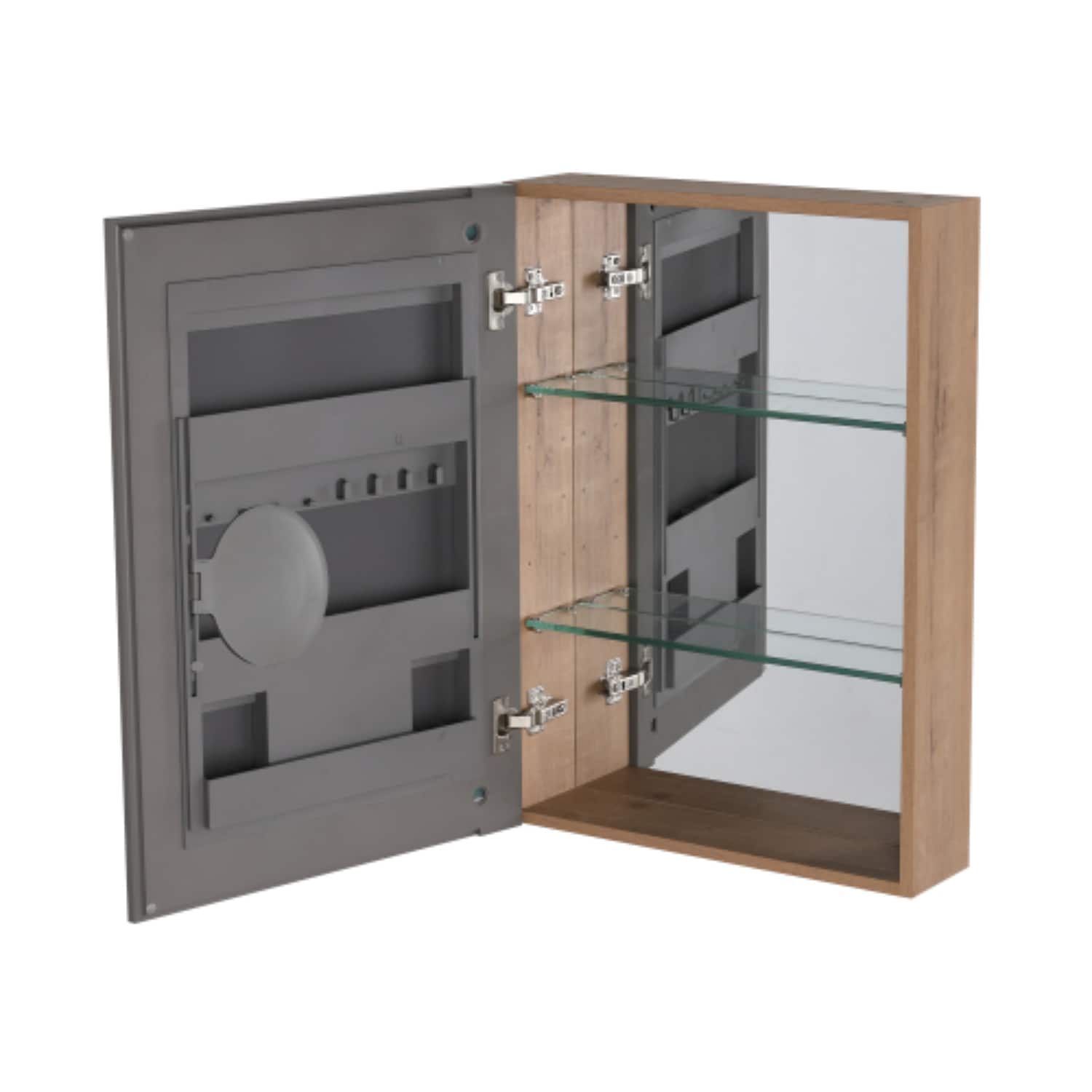 BBLLWJ 20 Inch Imitative Oak Wall Mounted Bathroom Medicine Cabinet With Mirror Door Adjustable Glass Shelves Plywood Bathroom Storage Cabinet For Home Bathroom Renovation #BBLLWJ-W999P470282