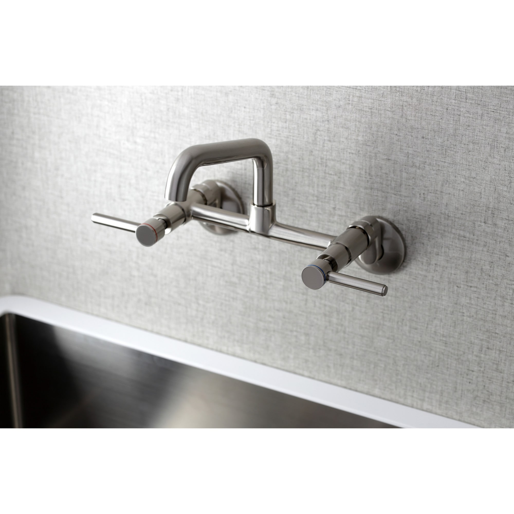 Kingston Brass WLKS823SN Concord Brushed nickel Double Handle Wall-mount Kitchen Faucet