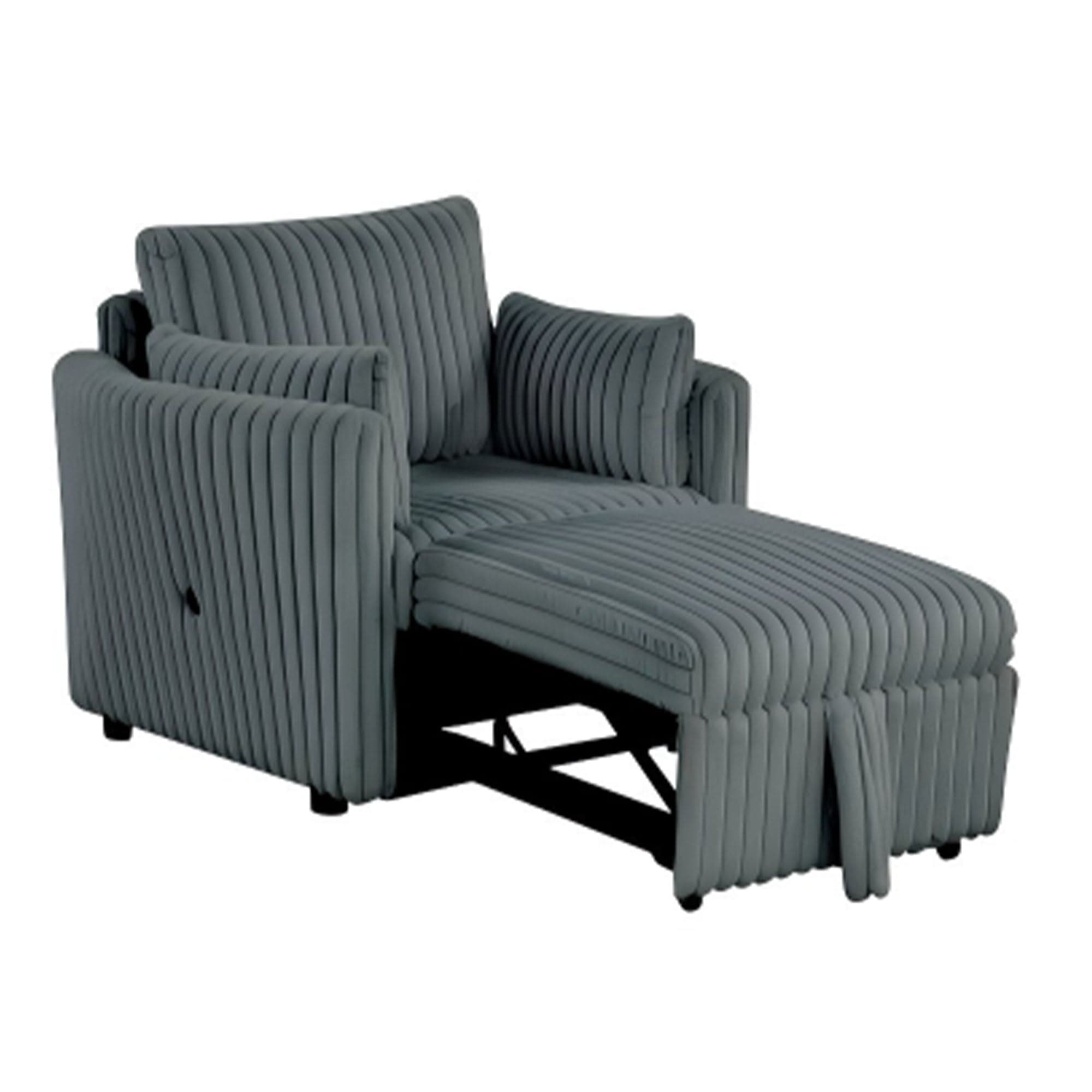 Boyel Living BL-SL64002DGCH 85 in. Wide Dark Gray Fabric Pullout Sleeper Single Size Convertible Sofa Bed with USB and Pillows