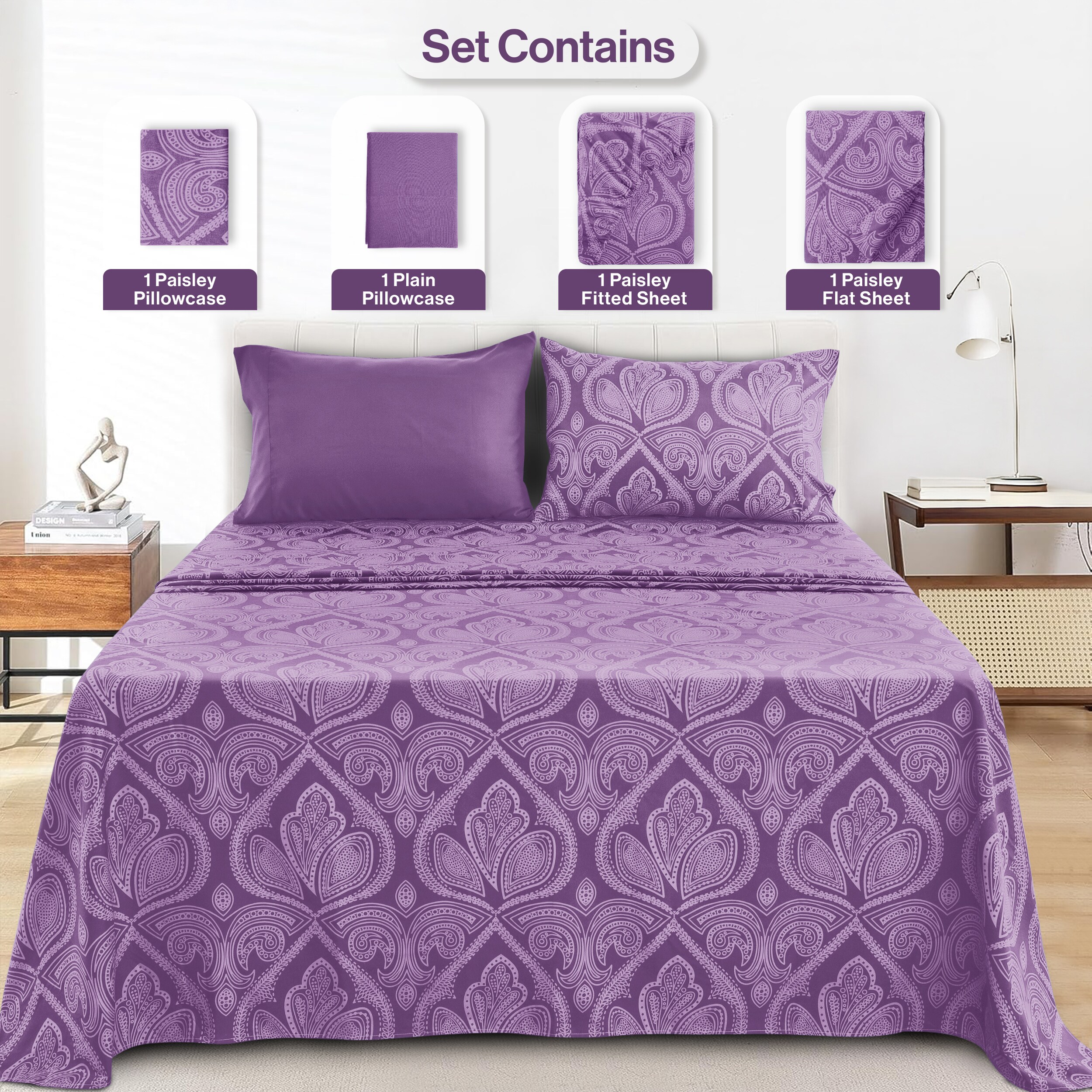 Lux Decor Collection PAISLEY T PURPLE Sheet-Sets - View #2