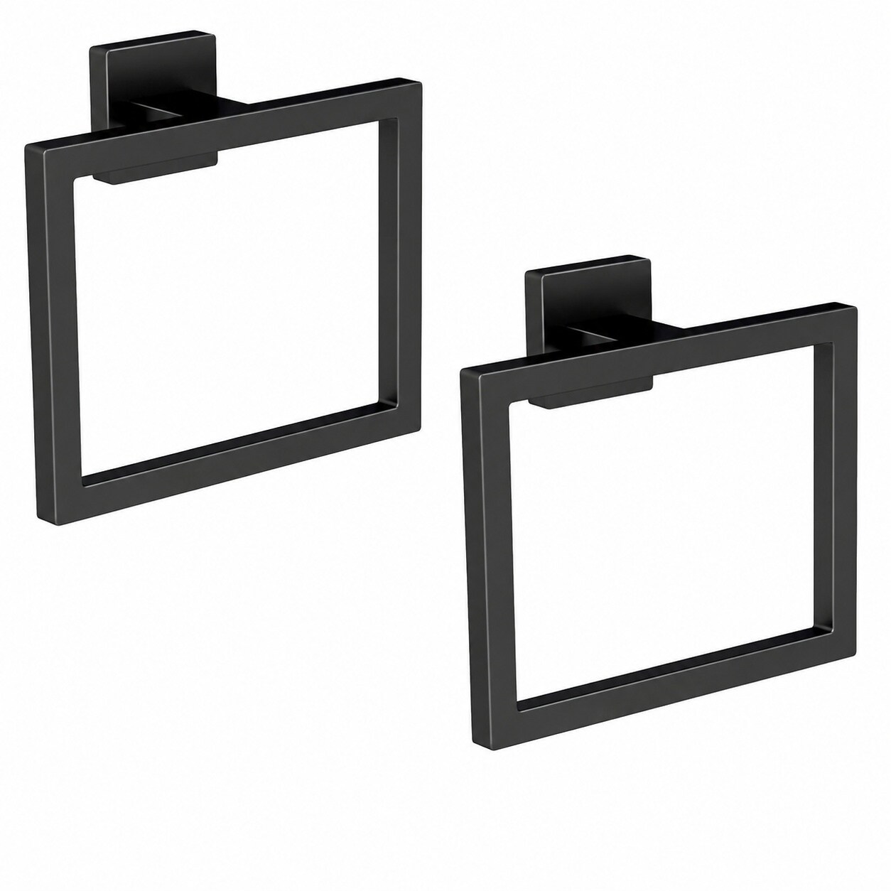 Aoibox  2 Pack Matte Black Stainless Steel Wall Mounted Square Hand Towel Rings Rustproof Bathroom Hardware Set for Bathroom Use