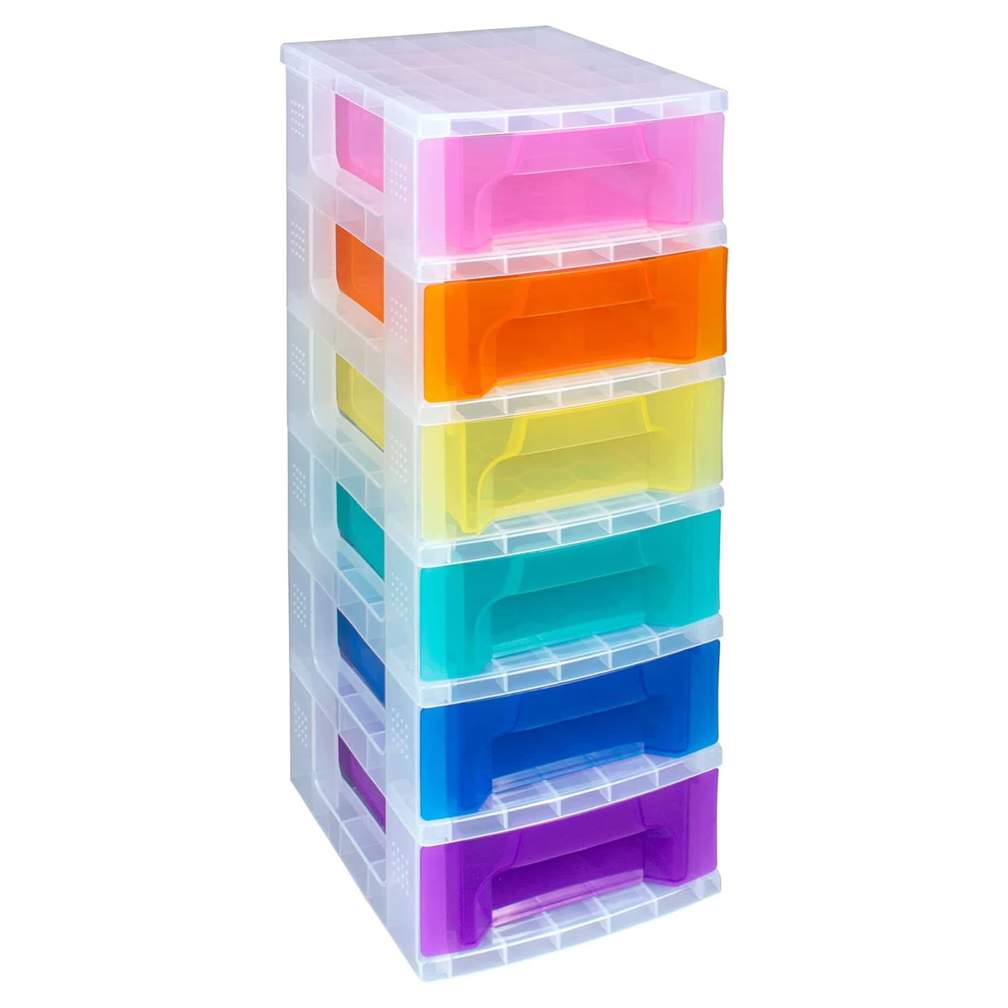Really Useful Box 392975 Rolling Cart Organizer Plastic 6 Drawer Storage Unit Rainbow