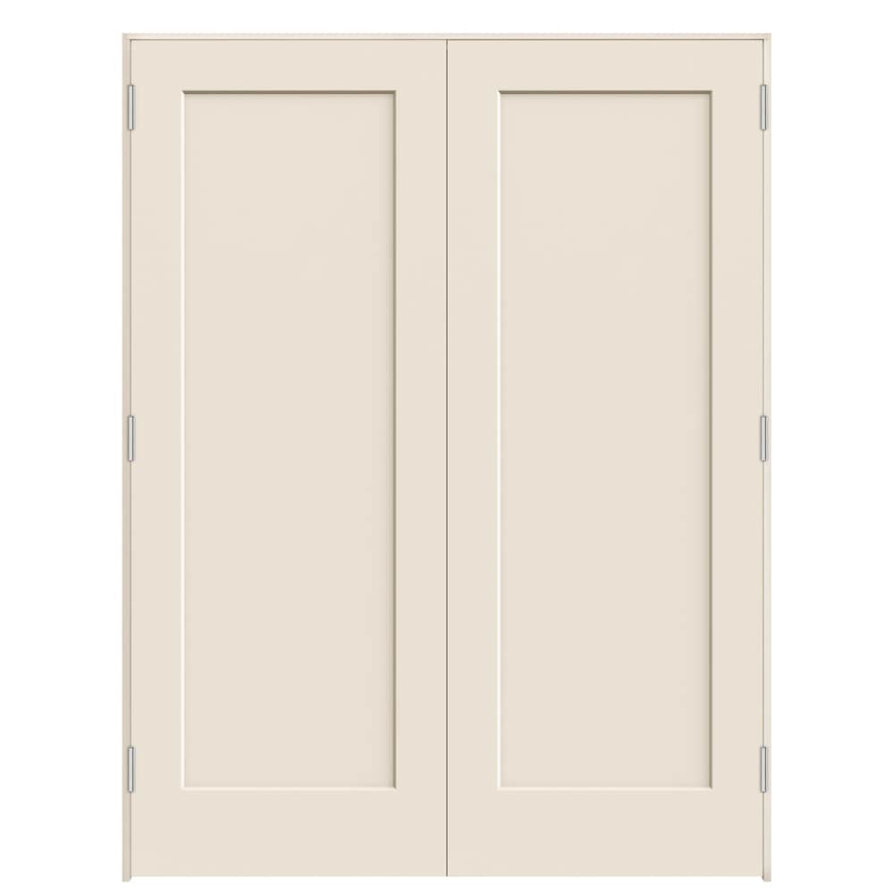 60-in x 80-in Primed Solid core 1-panel Universal Textured Primed Pine Wood Flat Jamb Double Prehung Interior Door in White | - JELD-WEN JWPRO226600097