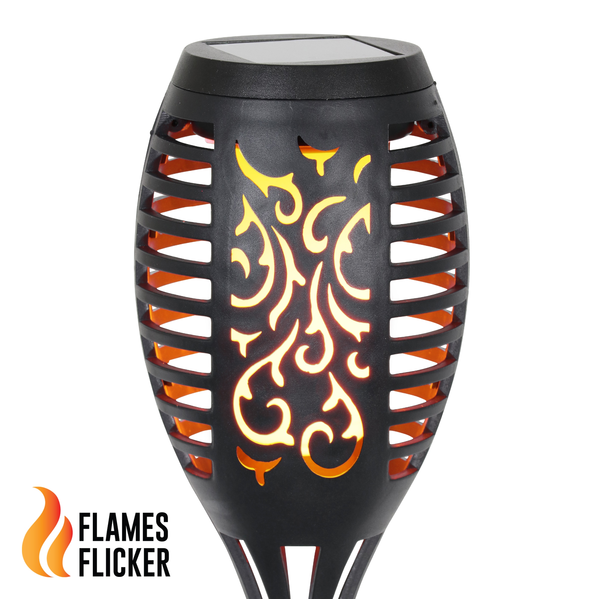 Set of 4 Black Plastic Solar LED Flame Garden Stakes