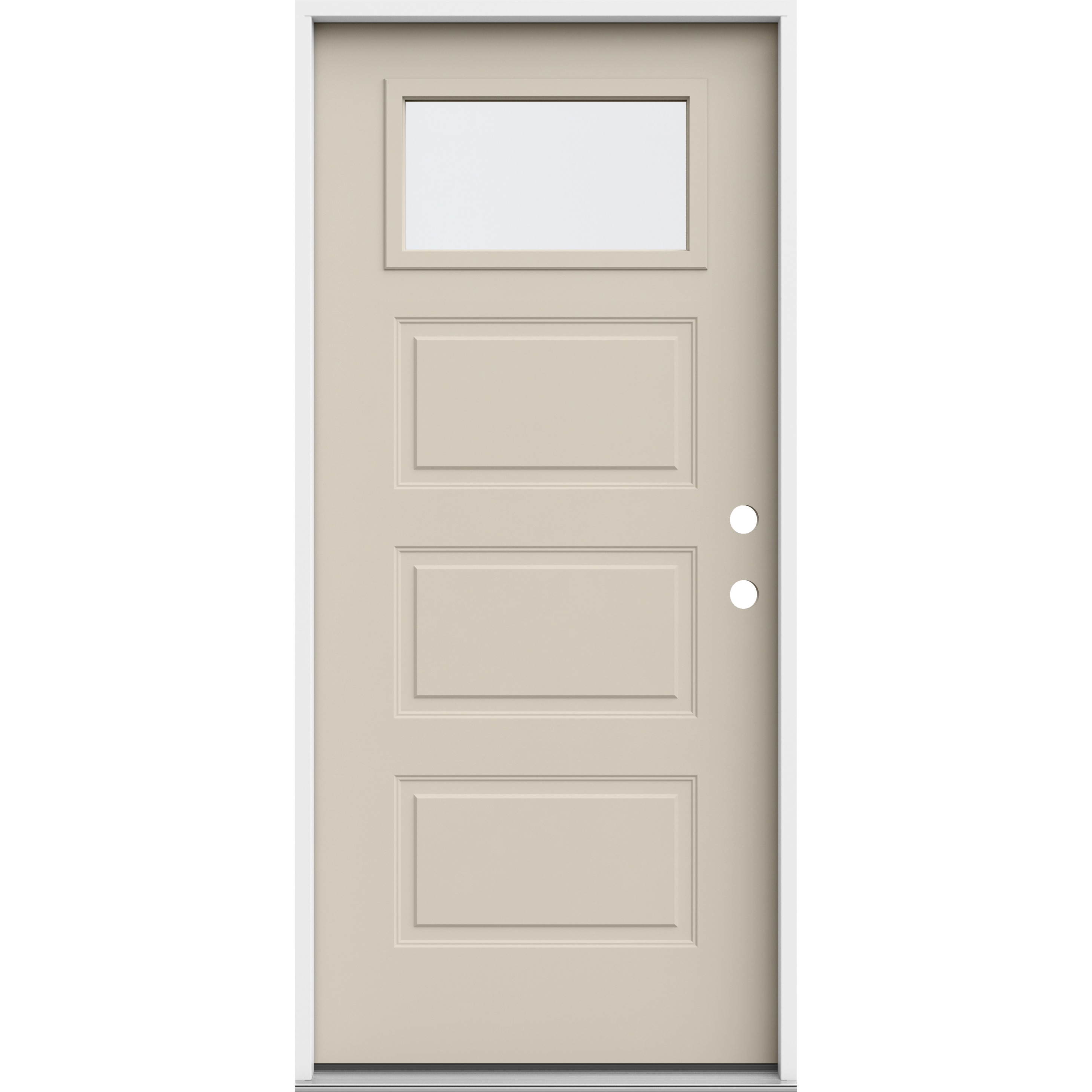 JELD-WEN LOWOLJW250300001 36-in x 80-in x 4-9/16-in Steel 1/4 lite Left-hand inswing Primed Prehung Front Door Insulating core
