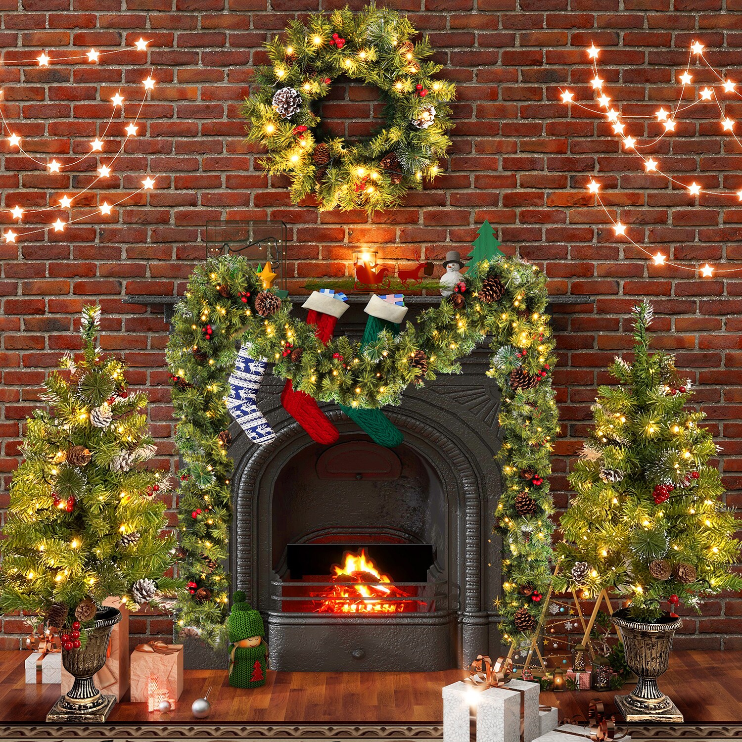 Bybafun YA7200005 3-ft Pre-lit Flocked Artificial Christmas Tree with LED Lights