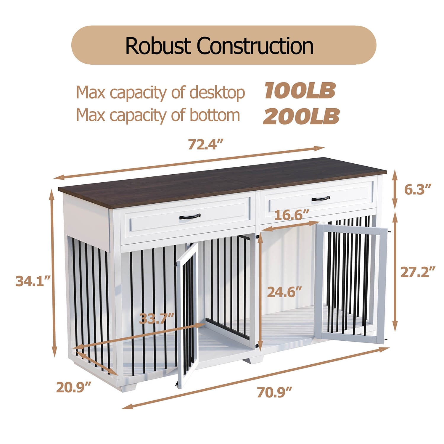 Large Dog Crate Furniture with Drawers, Storage Shelves for Small, Medium  and Large Dog, Wooden Garage Storage Cabinet