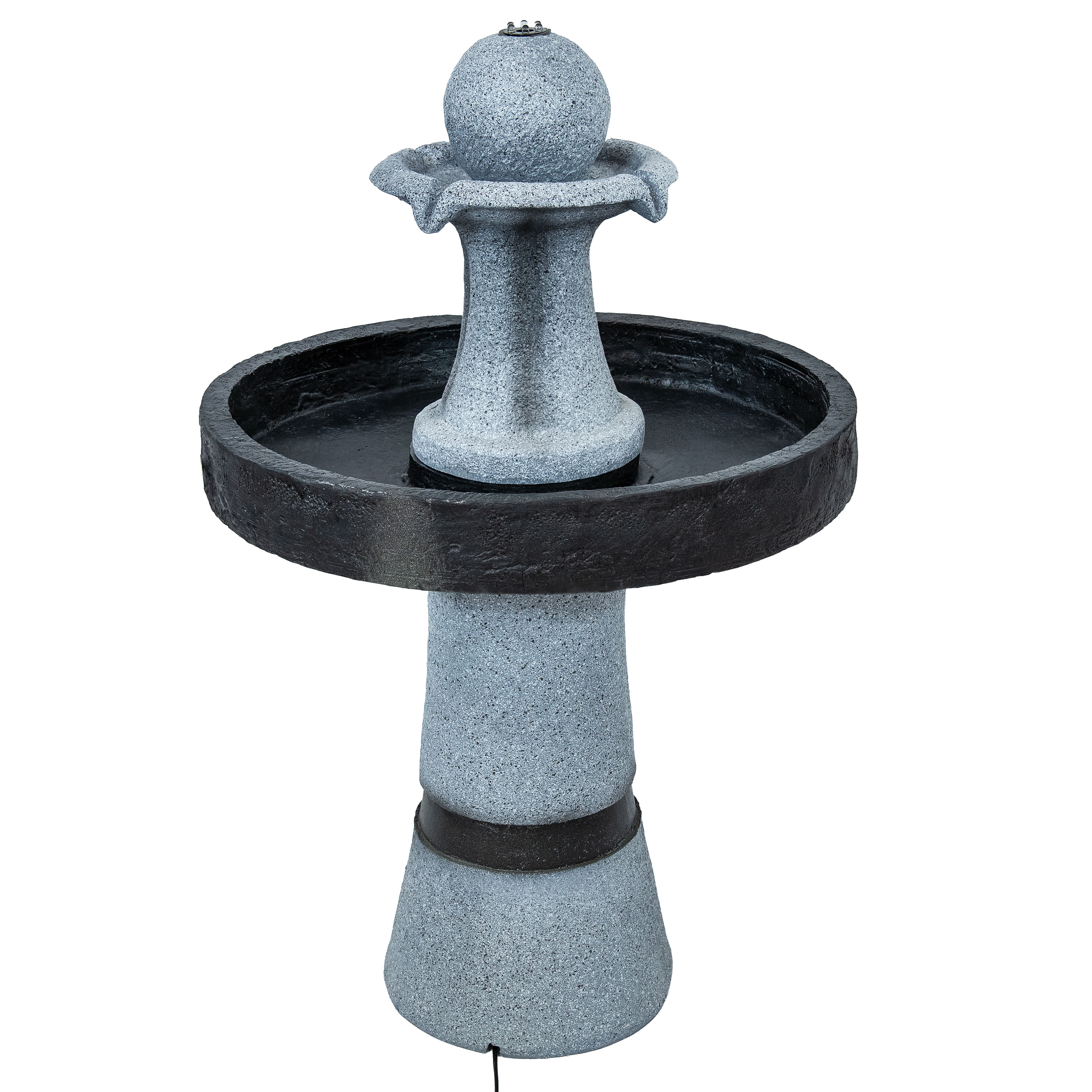 Contemporary Gray and Black Polyresin Outdoor Water Fountain with LED Light