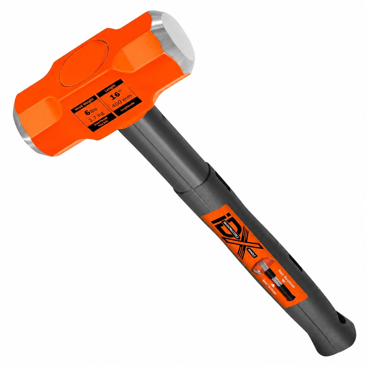 AKSCYZM  6lb Sledge Hammer with 16in Indestructible Handle Reinforced with Steel Locking Plates and Bars Vulcanized Rubber Grip Overstrike