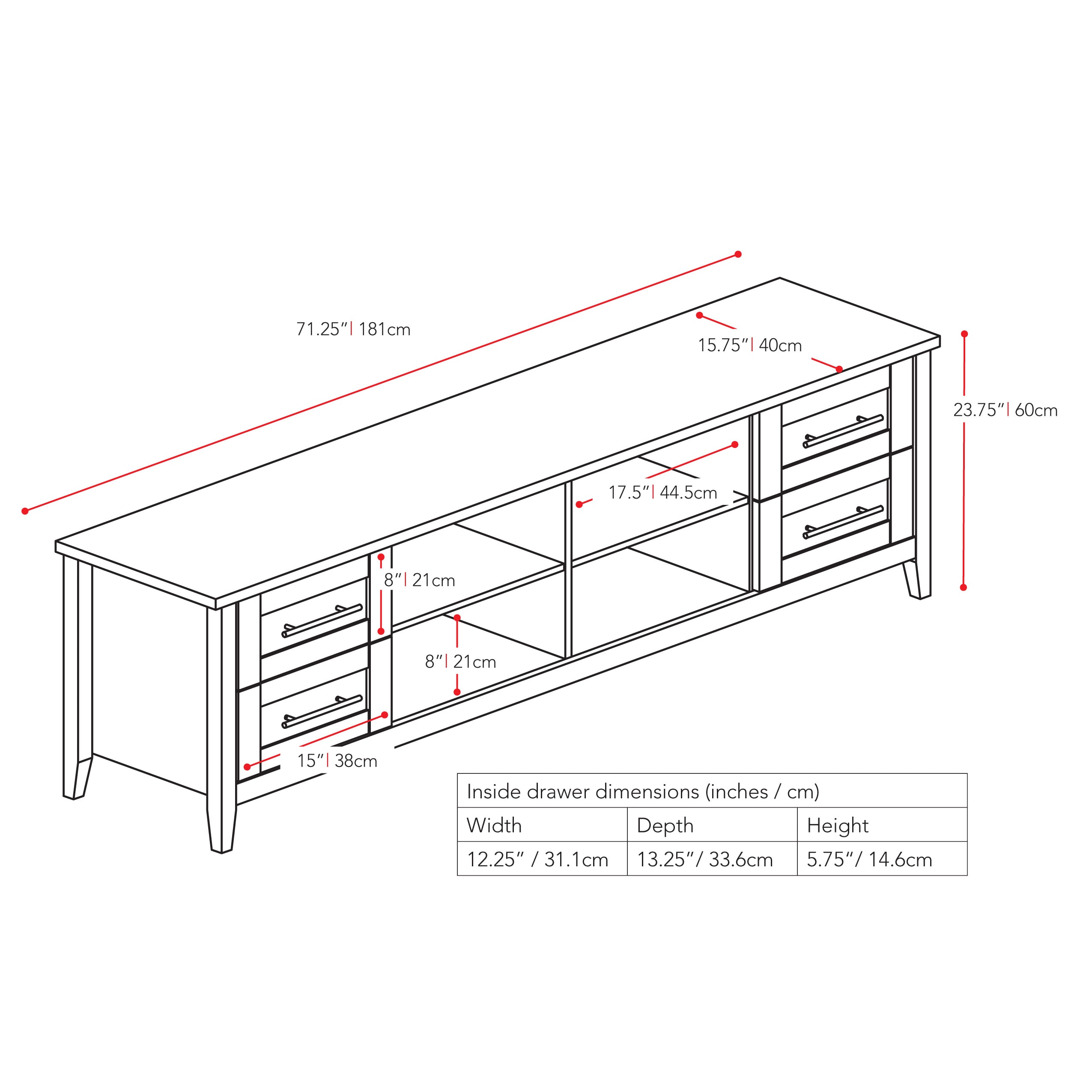 Elegant Black Wood Grain Extra-Wide TV Stand with Nickel Handles