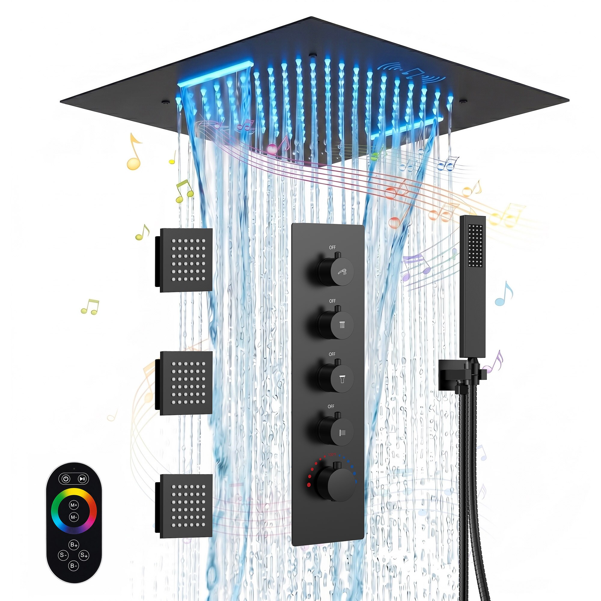 GRANDJOY - Luxury 15 Spray 20 Inch Dual Shower Heads Ceiling Mount Fixed and Handheld Shower Hea...