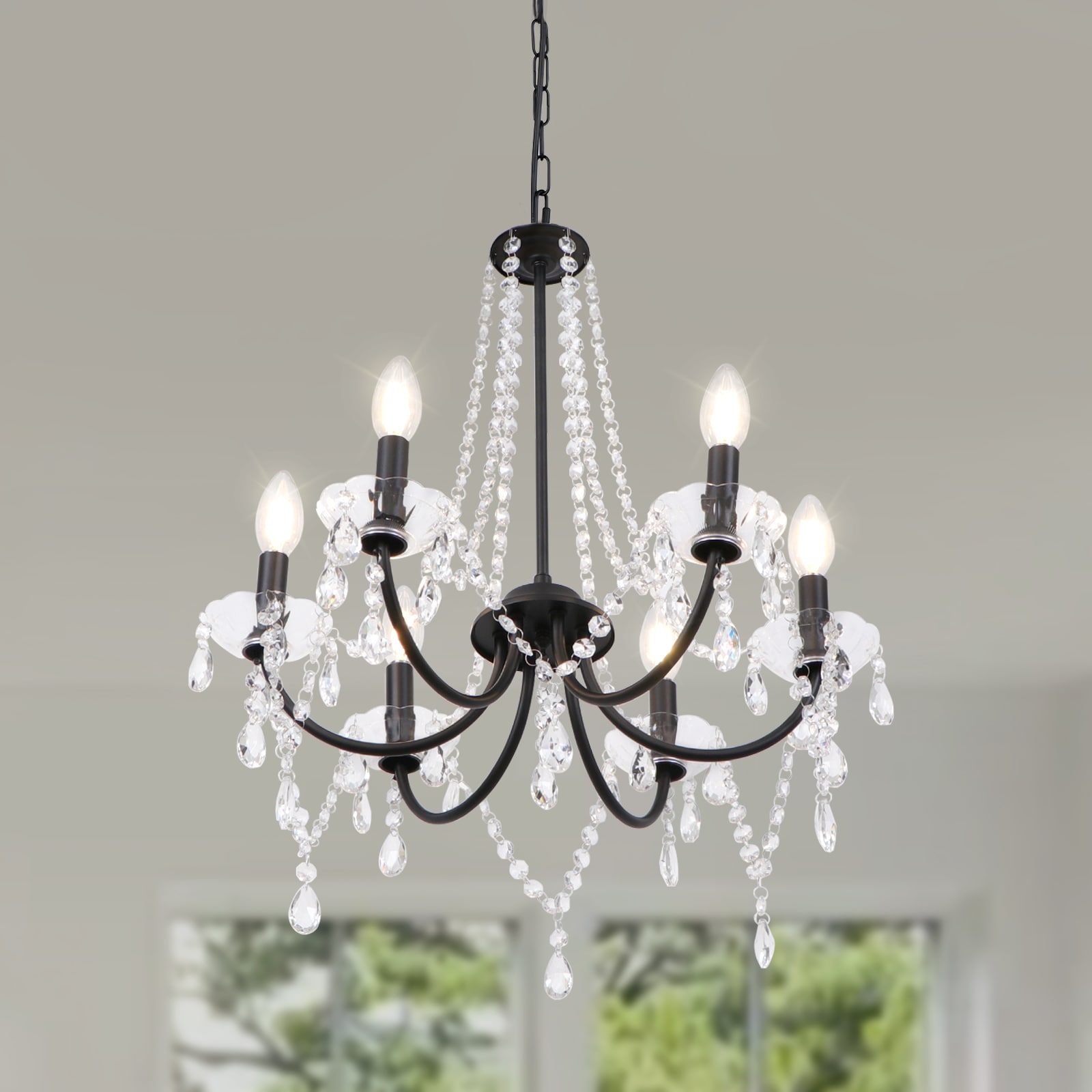WBinDX 6 -Light Matte Black Modern/contemporary Crystal Metal Chandelier