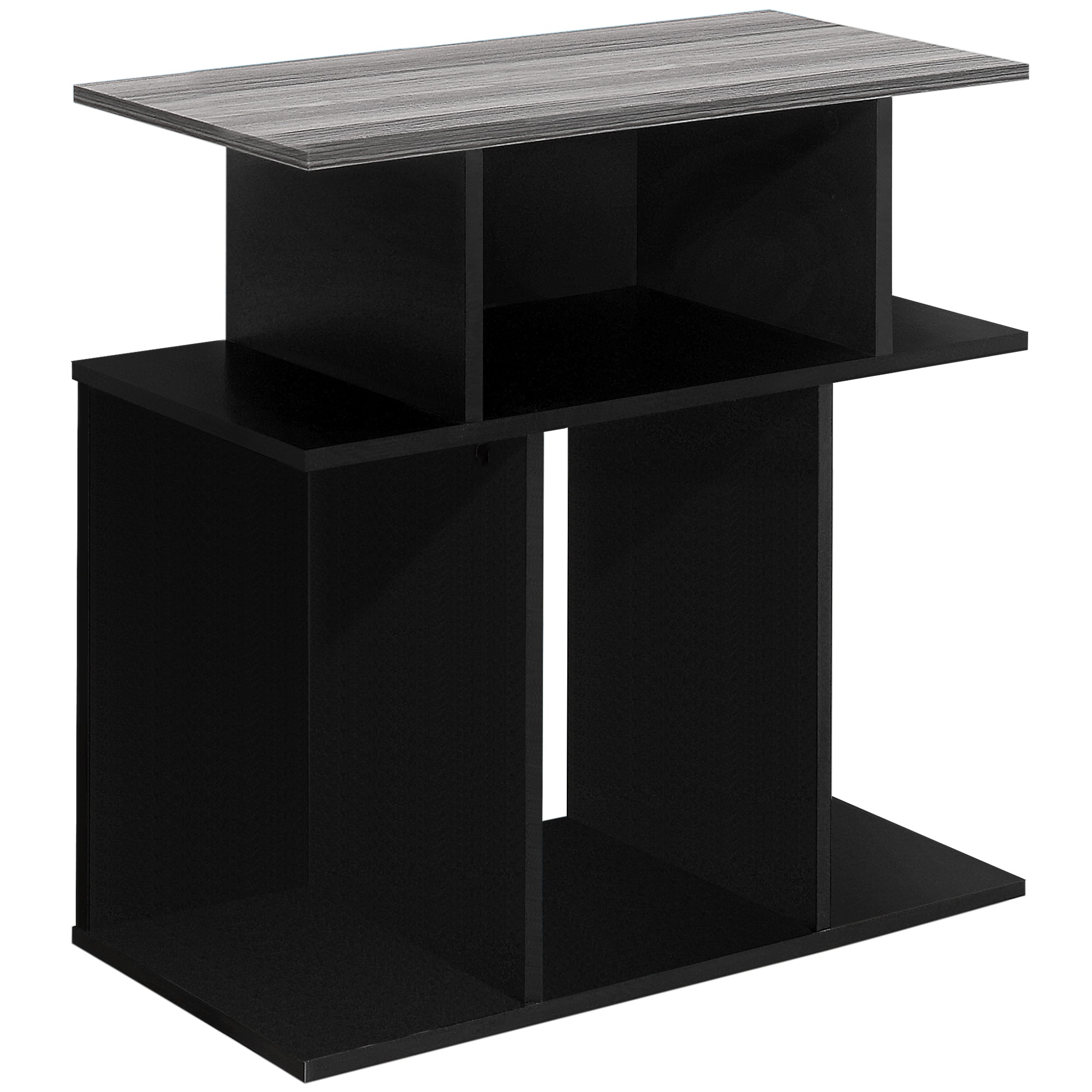 Monarch Specialties I 2477 11.75-in W x 23.75-in H Black/Grey Glass Modern End Table with Storage Assembly Required