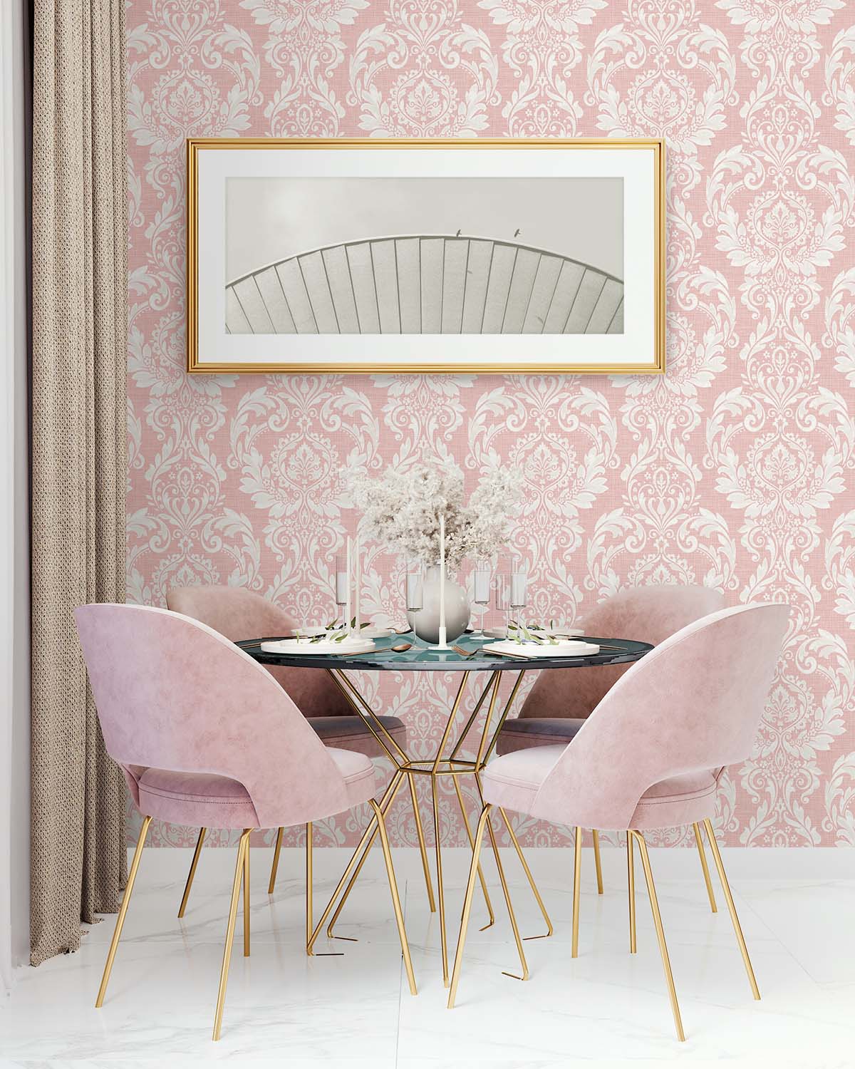 Light Pink Damask Self-Adhesive Repositionable Wallpaper