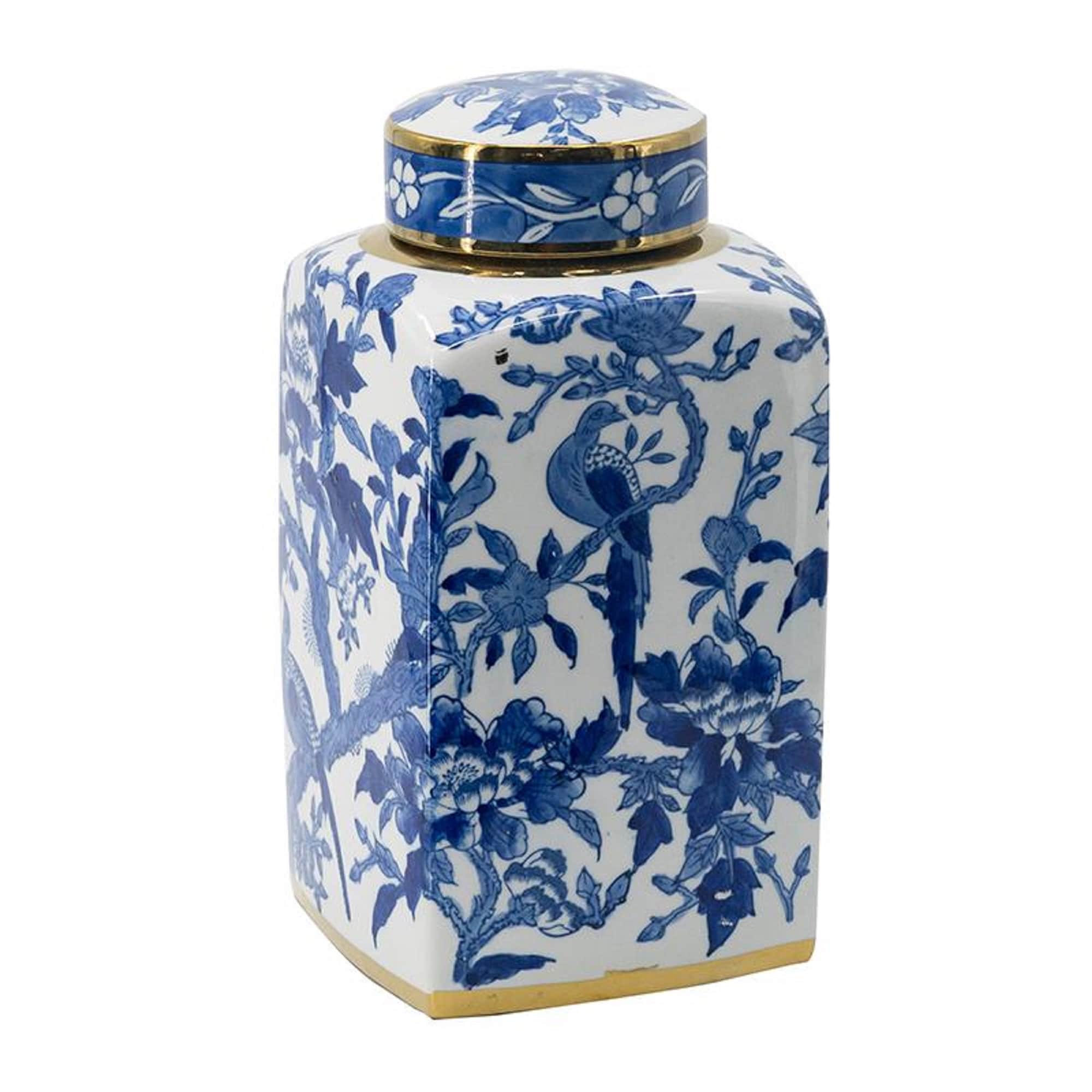 A&B Home Blue Porcelain Modern Decorative Jar in the Decorative 