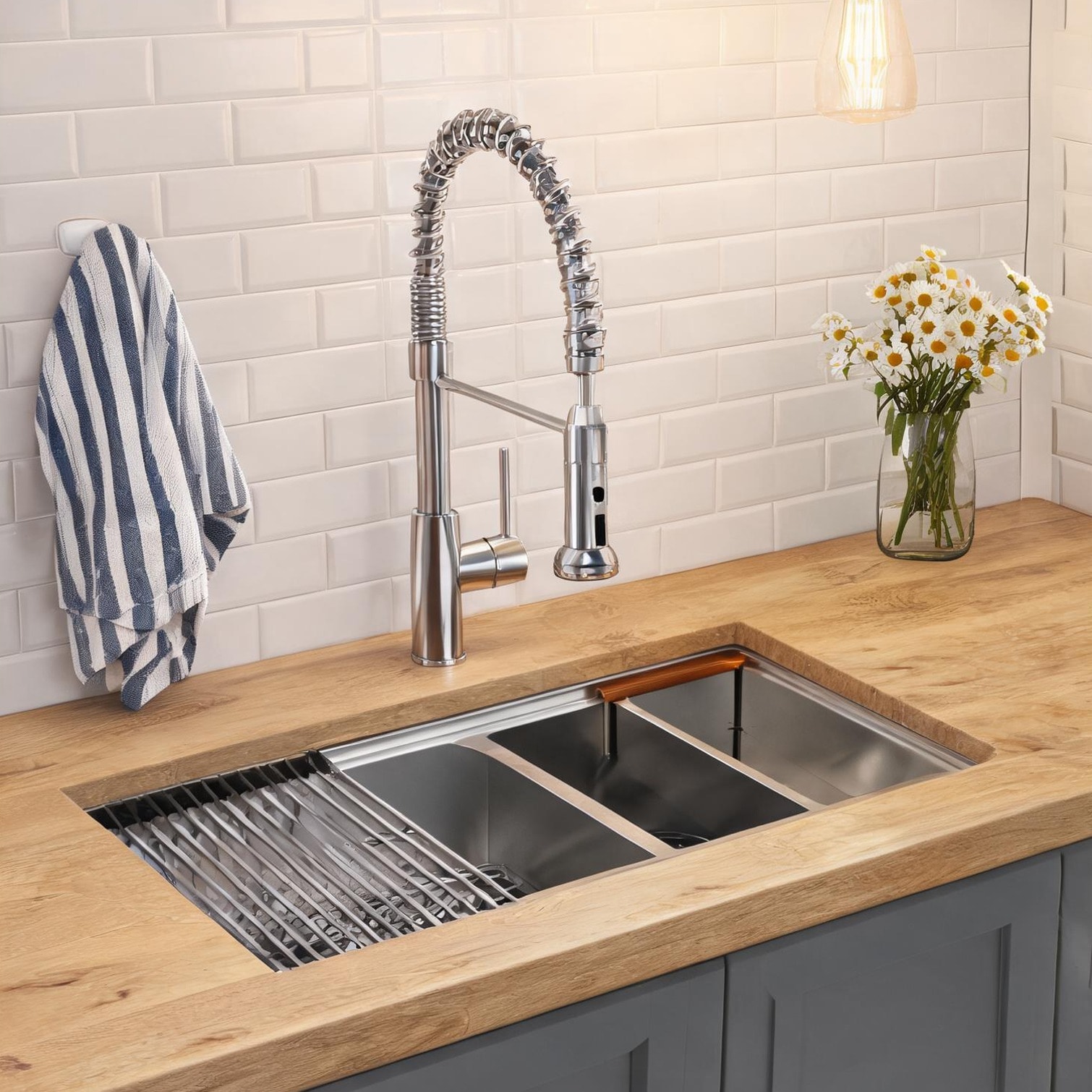 SunJet Kitchen Sinks - Undermount Double Bowl Kitchen Sink in Brushed Nickel Stainless Steel 32 x 19 x 10 Inches 60/40 Split