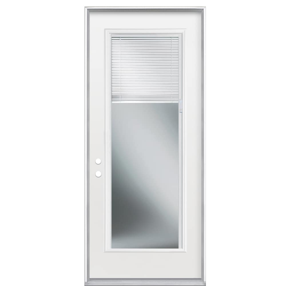 Masonite 741088 32-in x 80-in Steel Full Lite Right-Hand Inswing Primed Single Front Door Insulating Core with Blinds
