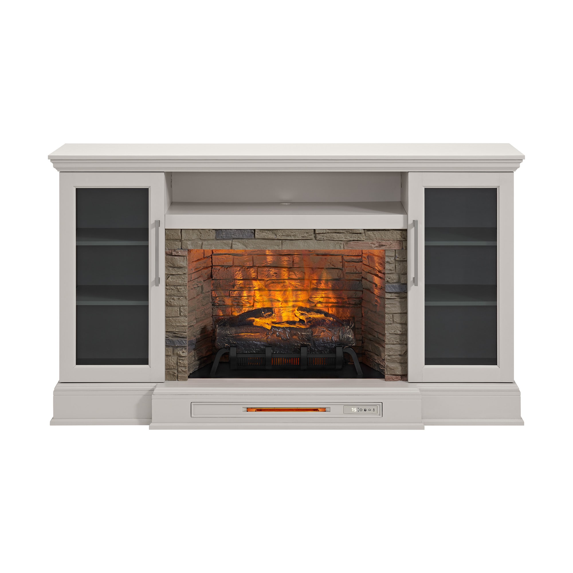 allen + roth 2465FM-28-402 66-in W Flaxen Free standing Infrared quartz Flat wall Electric Fireplace with Remote Control Included