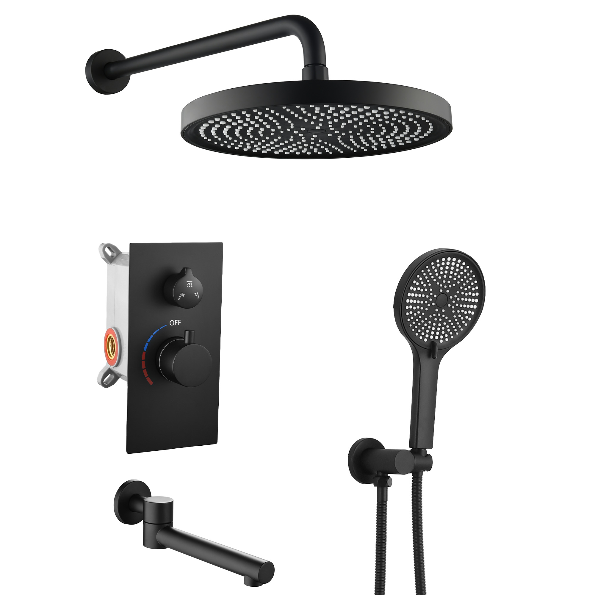 GZMR Overhead Shower System Set Black 10-in Built-In Shower Faucet System ( Pressure-balanced Valve Included )