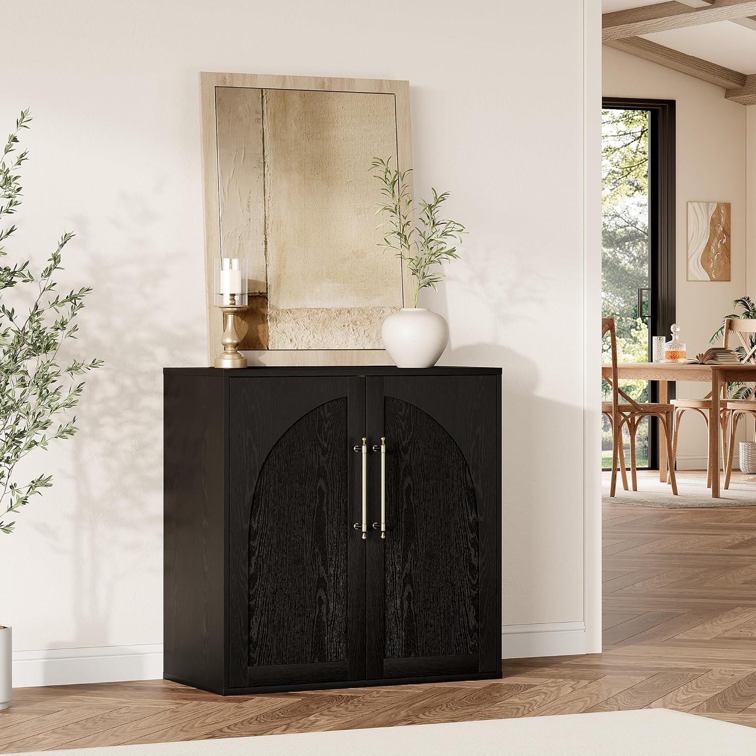 IdealHouse Sideboard Buffet Cabinet with 2 Adjustable Shelves Anti Tip Kit Modern Farmhouse Arched Storage Media Console for Living Room Coffee Bar for Kitchen Accent Cabinet for Bedroom