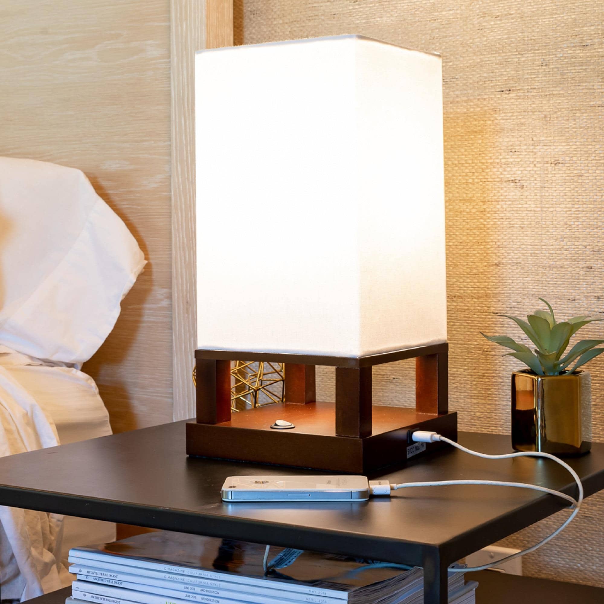 Brightech T3-HS7N-G7KV 14-in Havana Brown LED On/Off switch Uplight Table Lamp with Fabric Shade