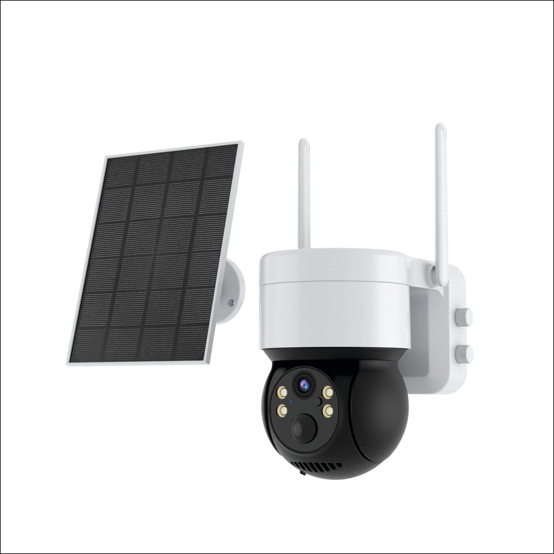 eco4life SC-BIPC-3001 Solar Powered Wireless Outdoor PTZ 355 degree View Security Camera with PIR Spotlight and Siren IP65 Weatherproof Color Night Vision 2 Way Talk