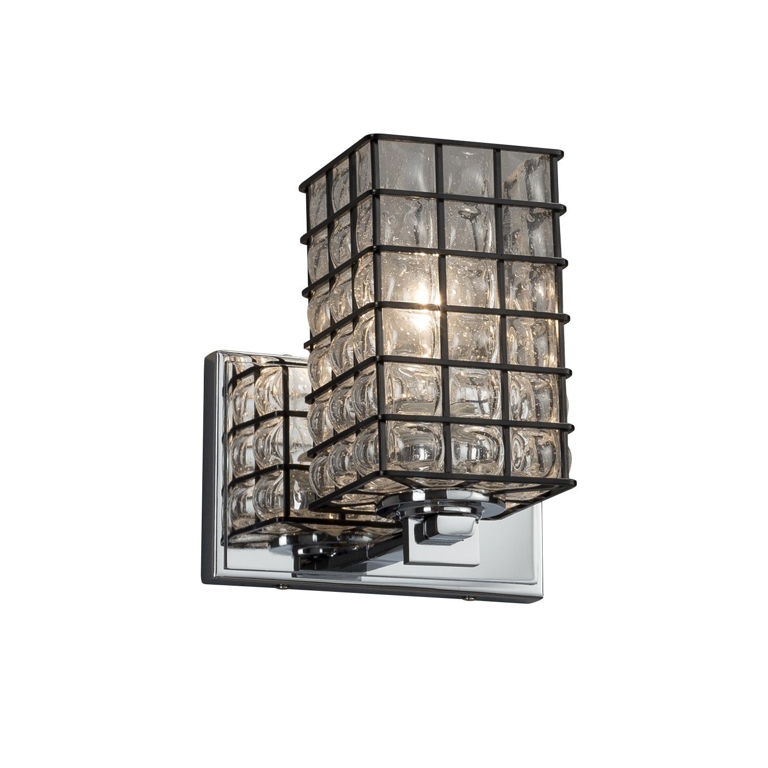 Justice Design Group WGL-8441-15-GRCB-CR Wire Glass 7-in 1-Light Polished Chrome Transitional Wall Sconce