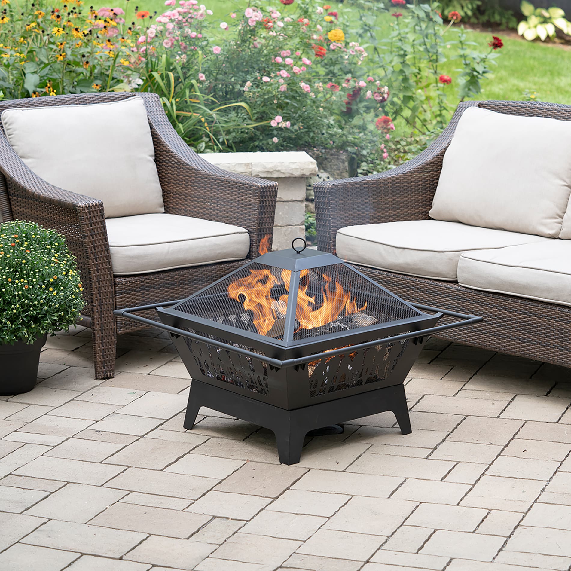 Blue Sky 31'' Black Steel Square Wood Fire Pit