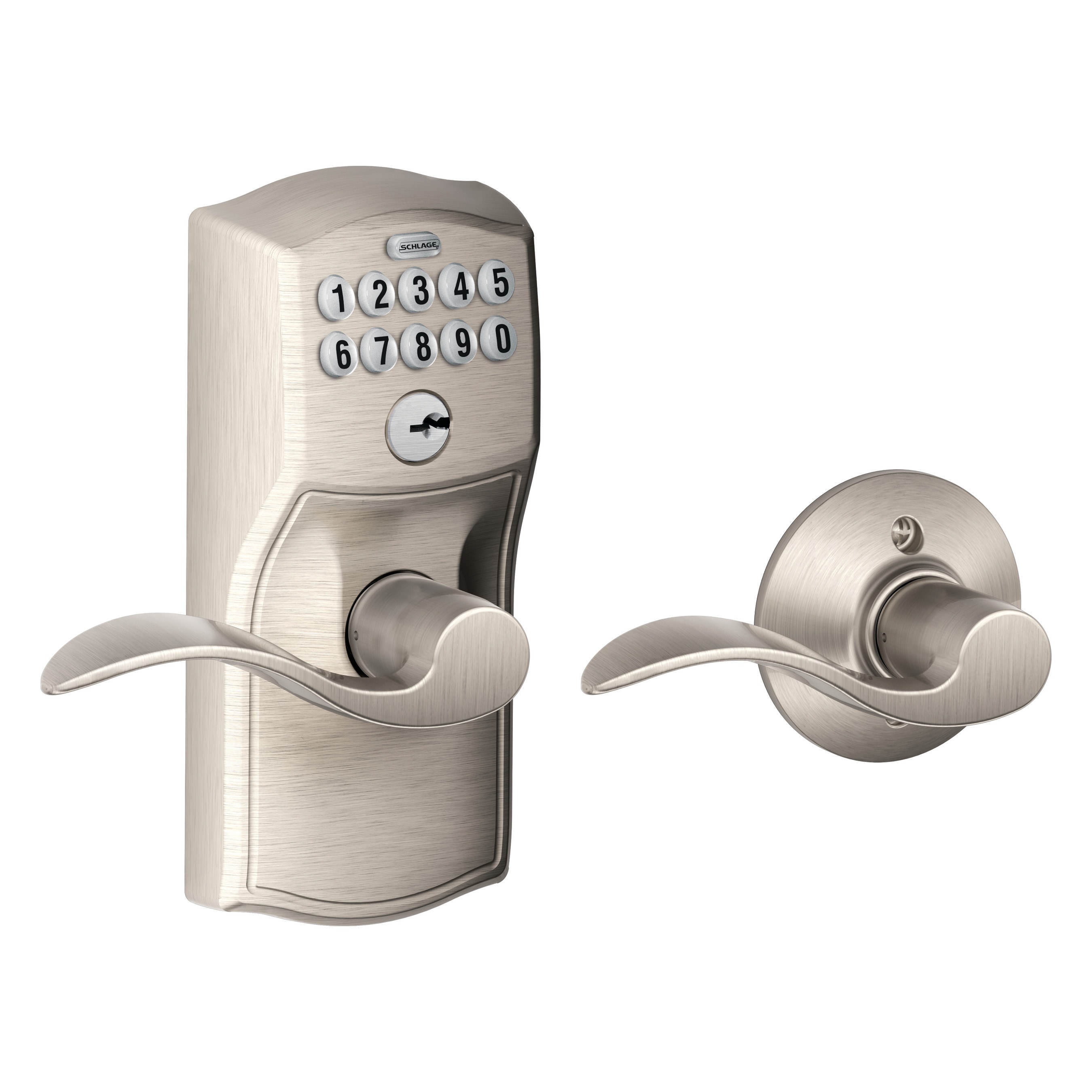Schlage FE575 CAM 619 ACC G Customizable Keying Camelot-Accent Satin Nickel Electronic Handle and Keypad