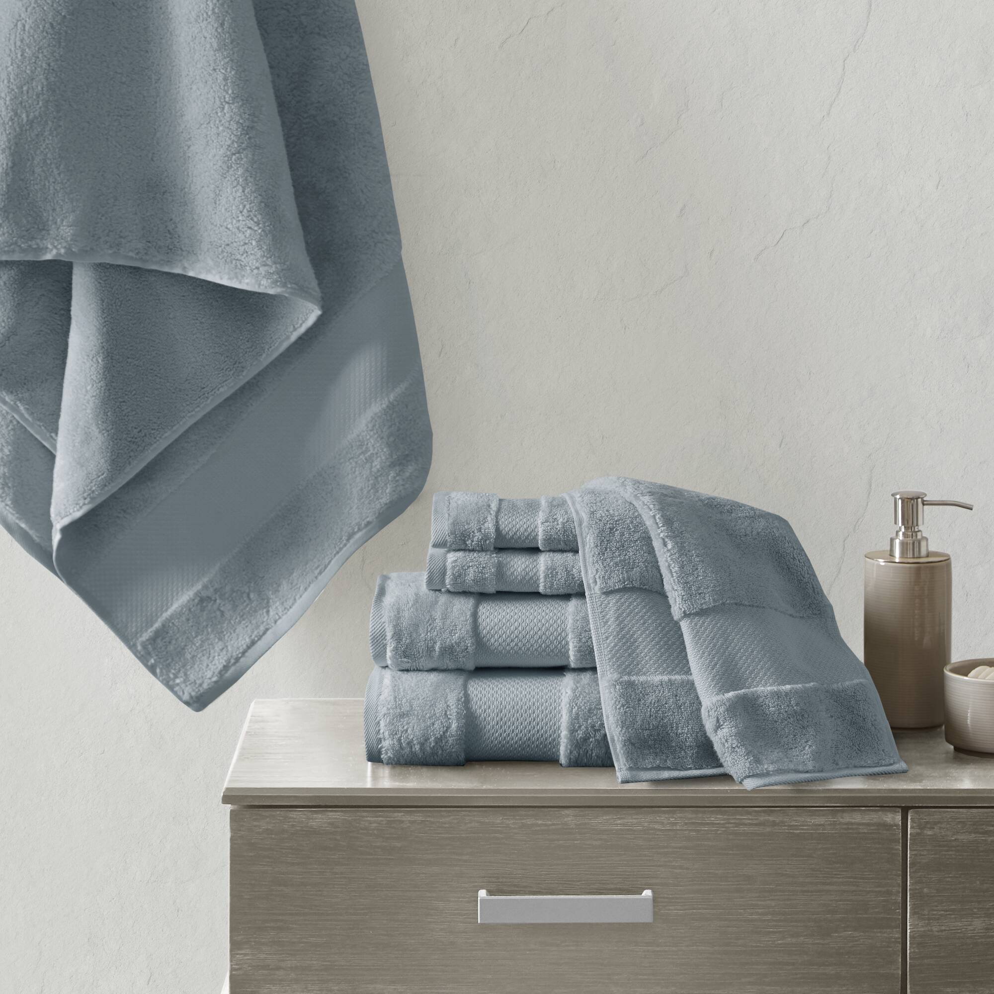 Blue Turkish Cotton 6 Piece Luxury Bath Towel Set