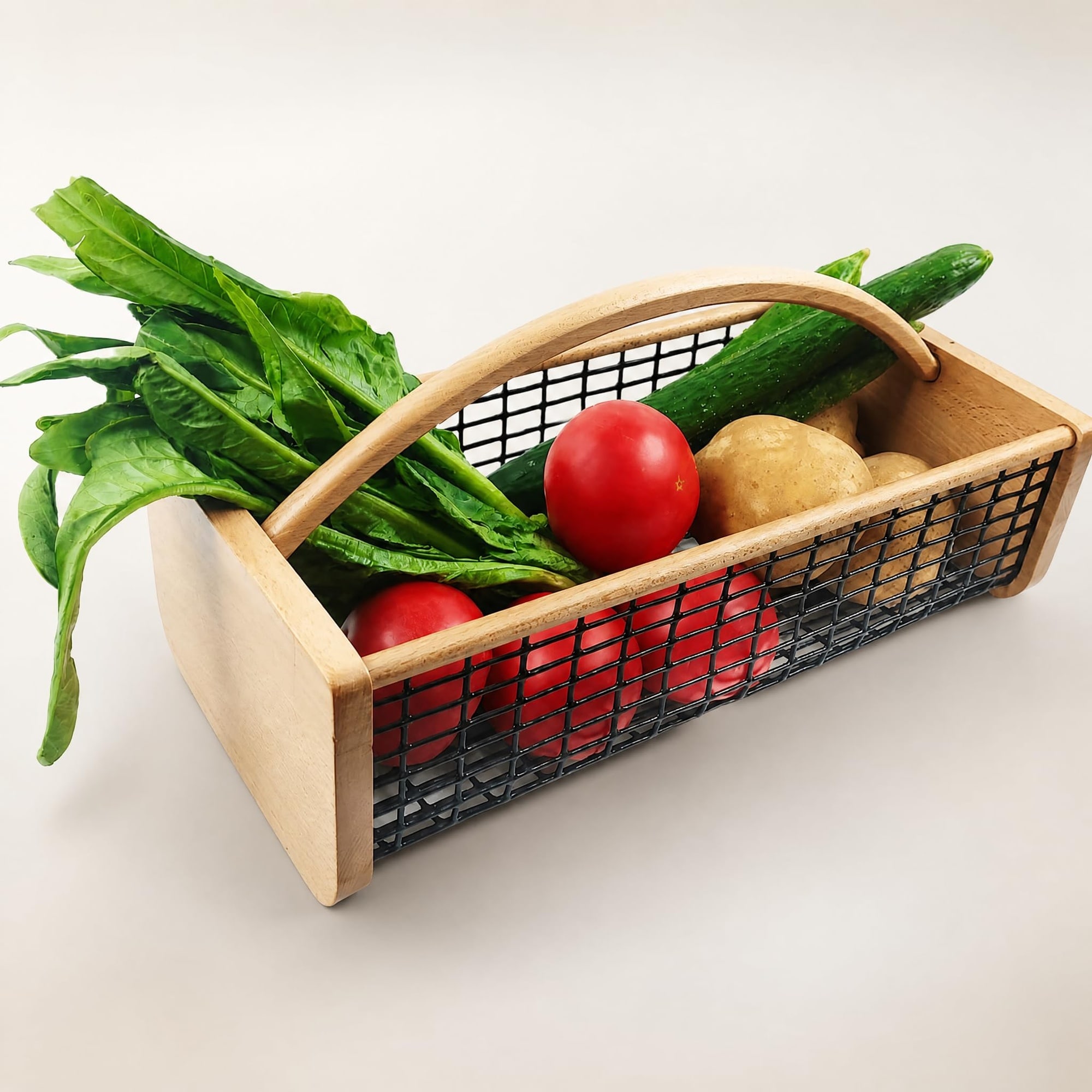 Anqtovp  Garden Hod Harvest Basket Wooden Garden Basket with Metal Mesh Large Capacity for Vegetables Fruits Flowers Farmhouse Kitchen Picnic