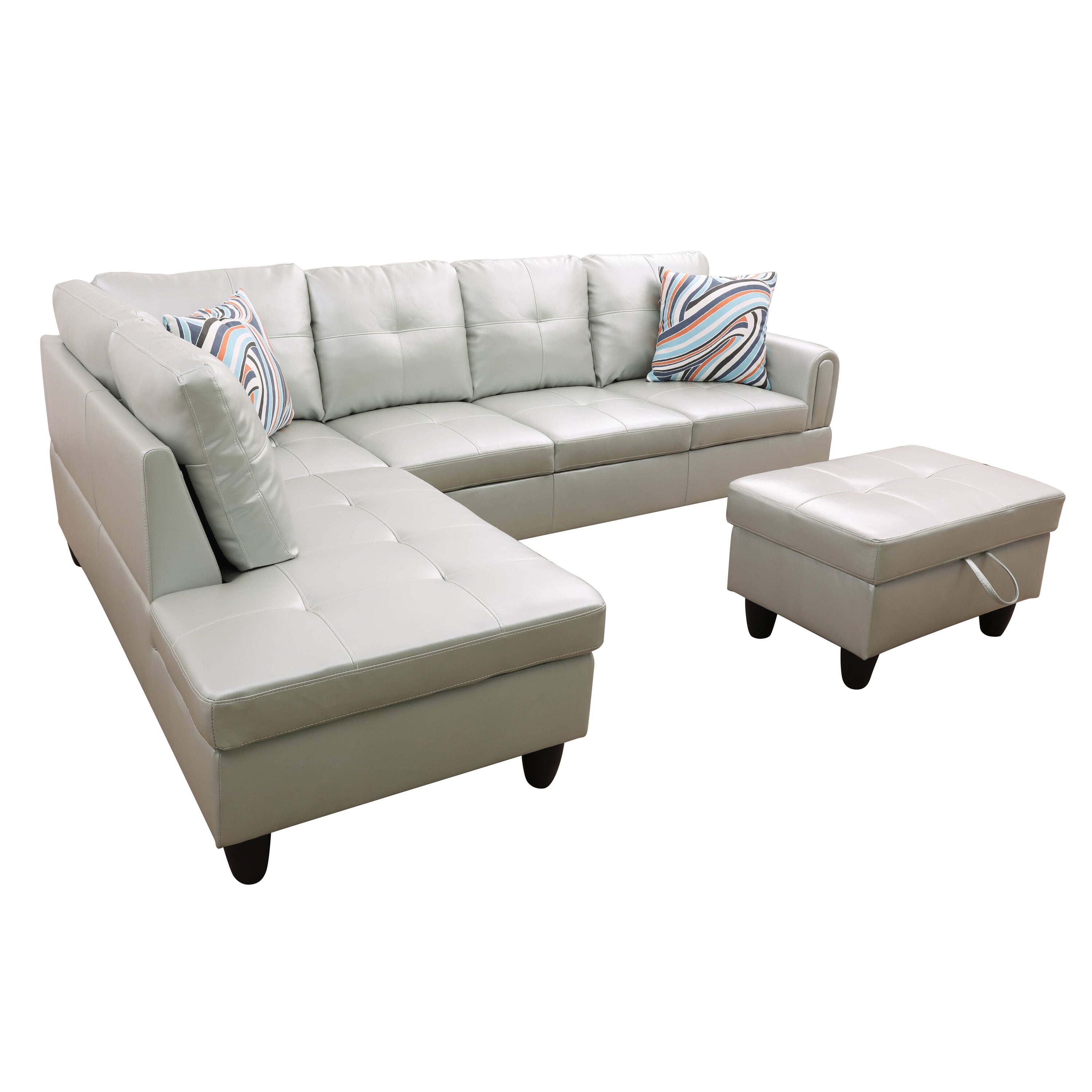 Siavonce XH9728A 66.5-in Modern Silver Green Faux leather Sofa