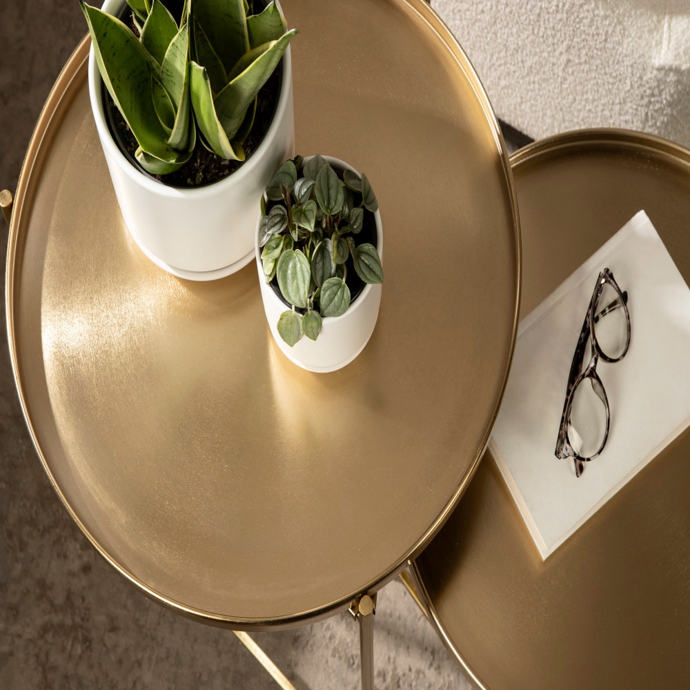 Ulani Round Gold Metal Nesting Accent Table Set