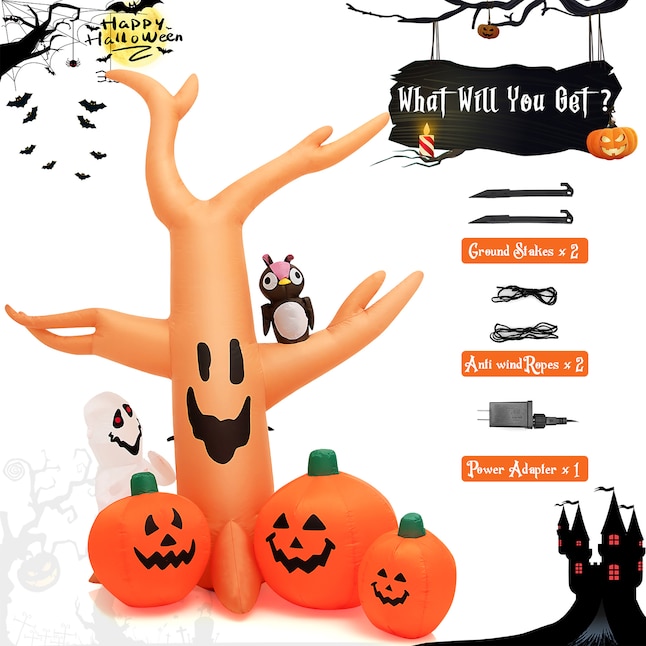Goplus 8-ft Pre-Lit Happy Halloween Inflatable in the Outdoor Halloween ...