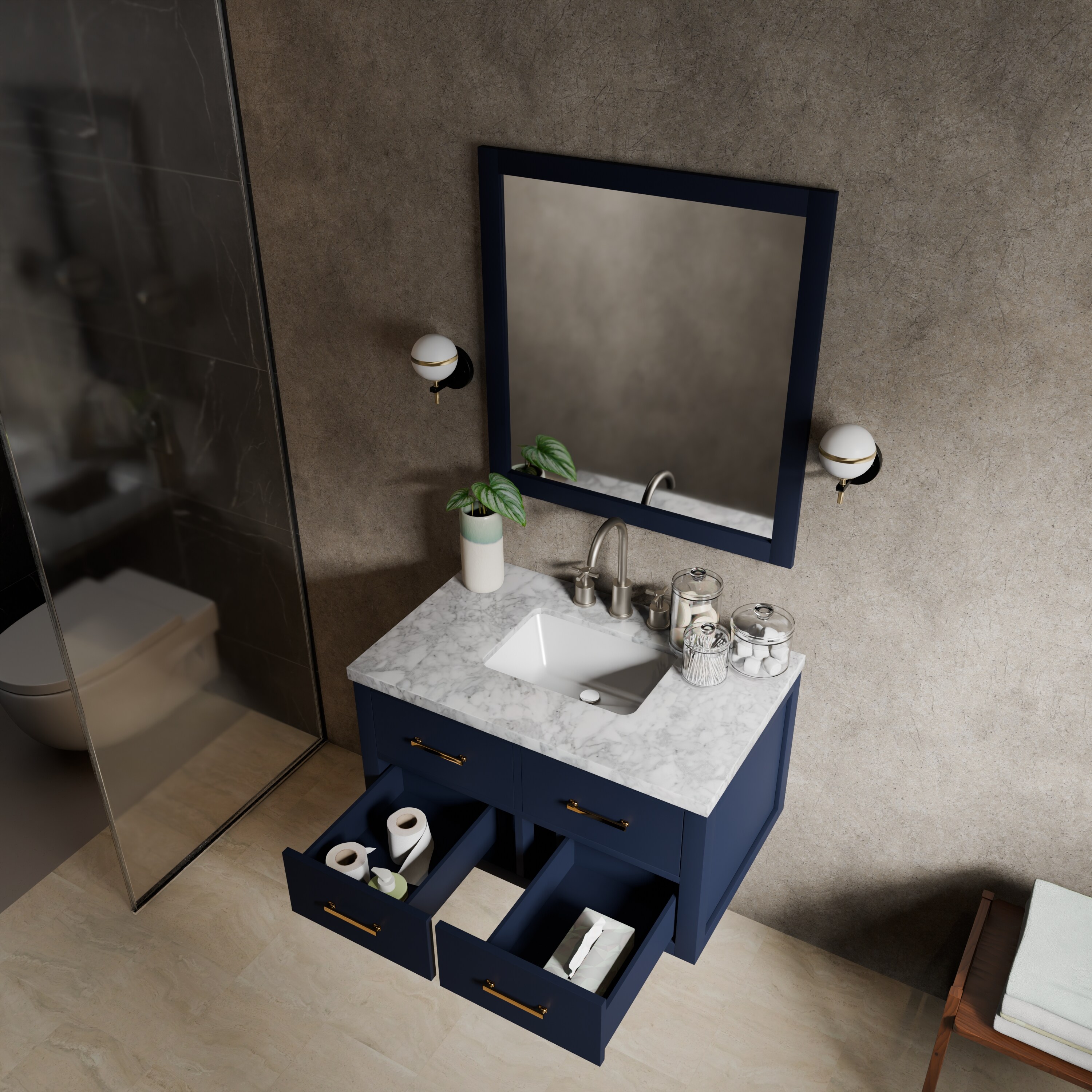 Lexora Southold 36-in Blue Floating Bathroom Vanity Base Cabinet ...