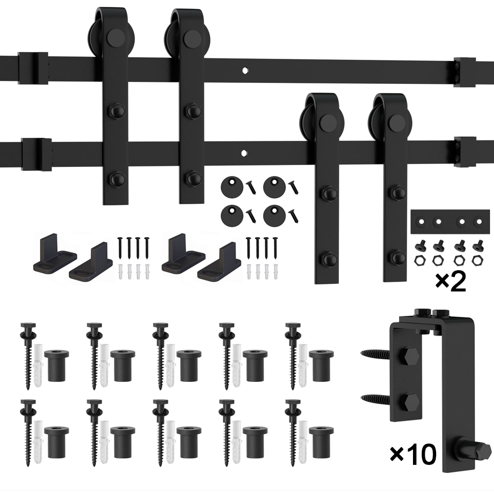 WINSOON GCM2781 144-in Matte Matte Black Indoor J-strap Double bypass Barn door hardware kit