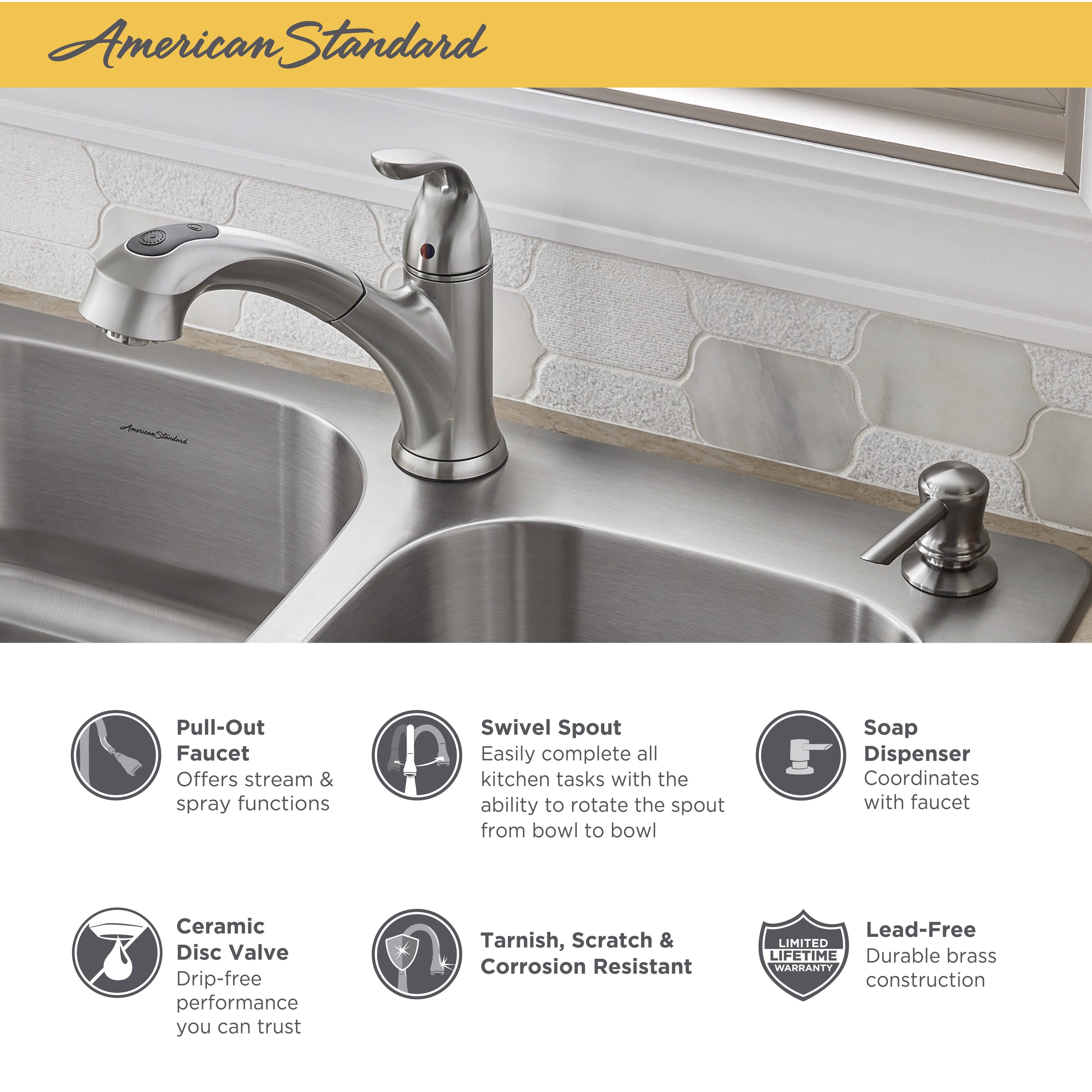 American Standard Raviv 32-Inch Stainless Steel Kitchen Sink With Pull-Down  Faucet
