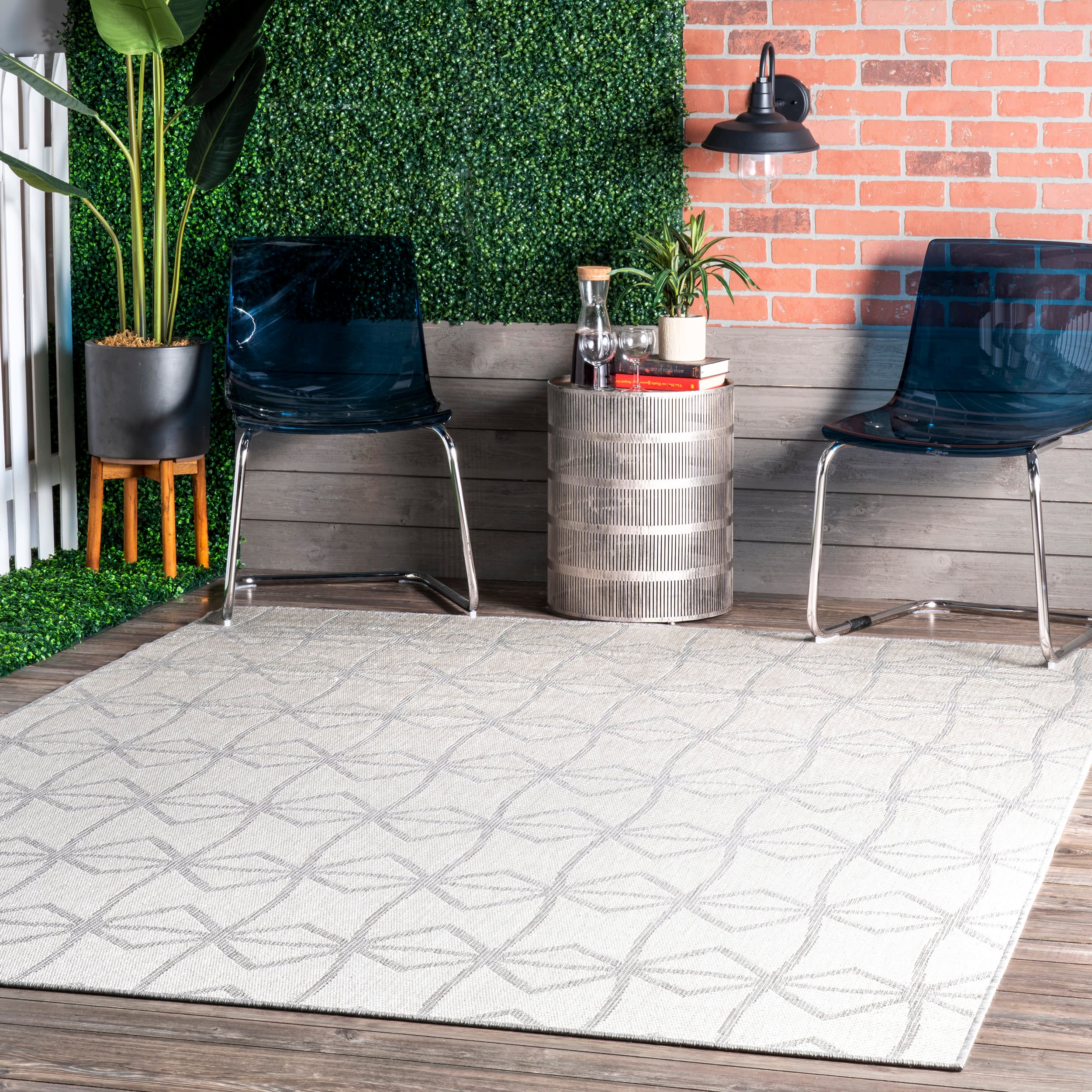 nuLOOM GBCB03A-6709 Saunders 6 x 9 (ft) Loomed Synthetic Light Gray Rectangular Indoor/Outdoor Trellis Area rug