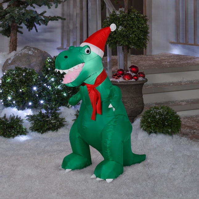 National Tree Company 3.5-ft Lighted Dinosaur Christmas Inflatable in ...