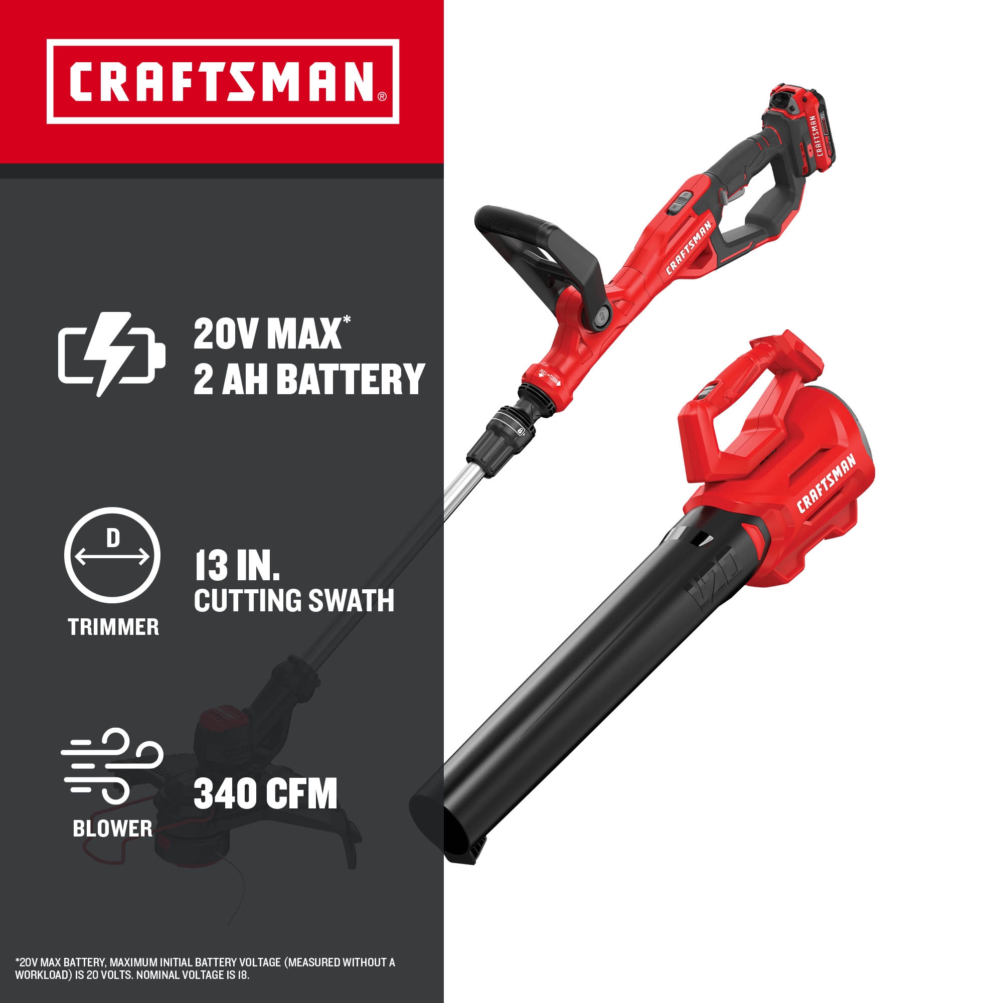 CRAFTSMAN V20 20-volt Max Cordless Battery String Trimmer and Leaf Blower Combo Kit 2 Ah (Battery & Charger Included)