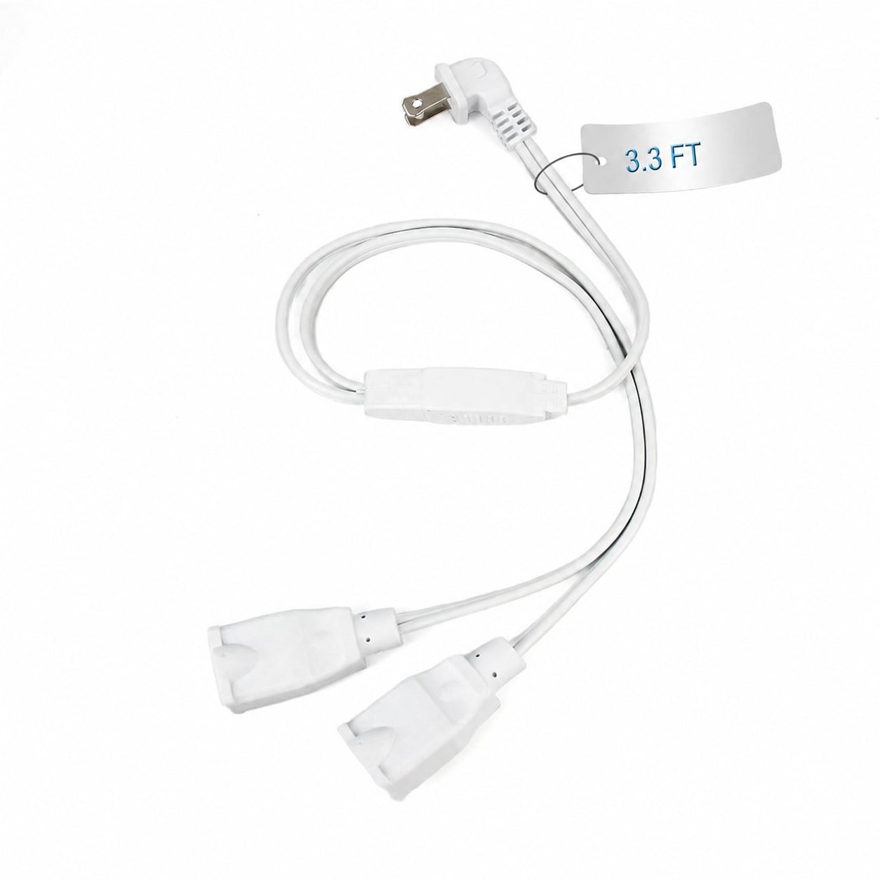 Aoibox  3 ft 2 Prong Extension Cord Splitter with Flat Right Angle Plug Dual NEMA 1 15R Outlets 18AWG White