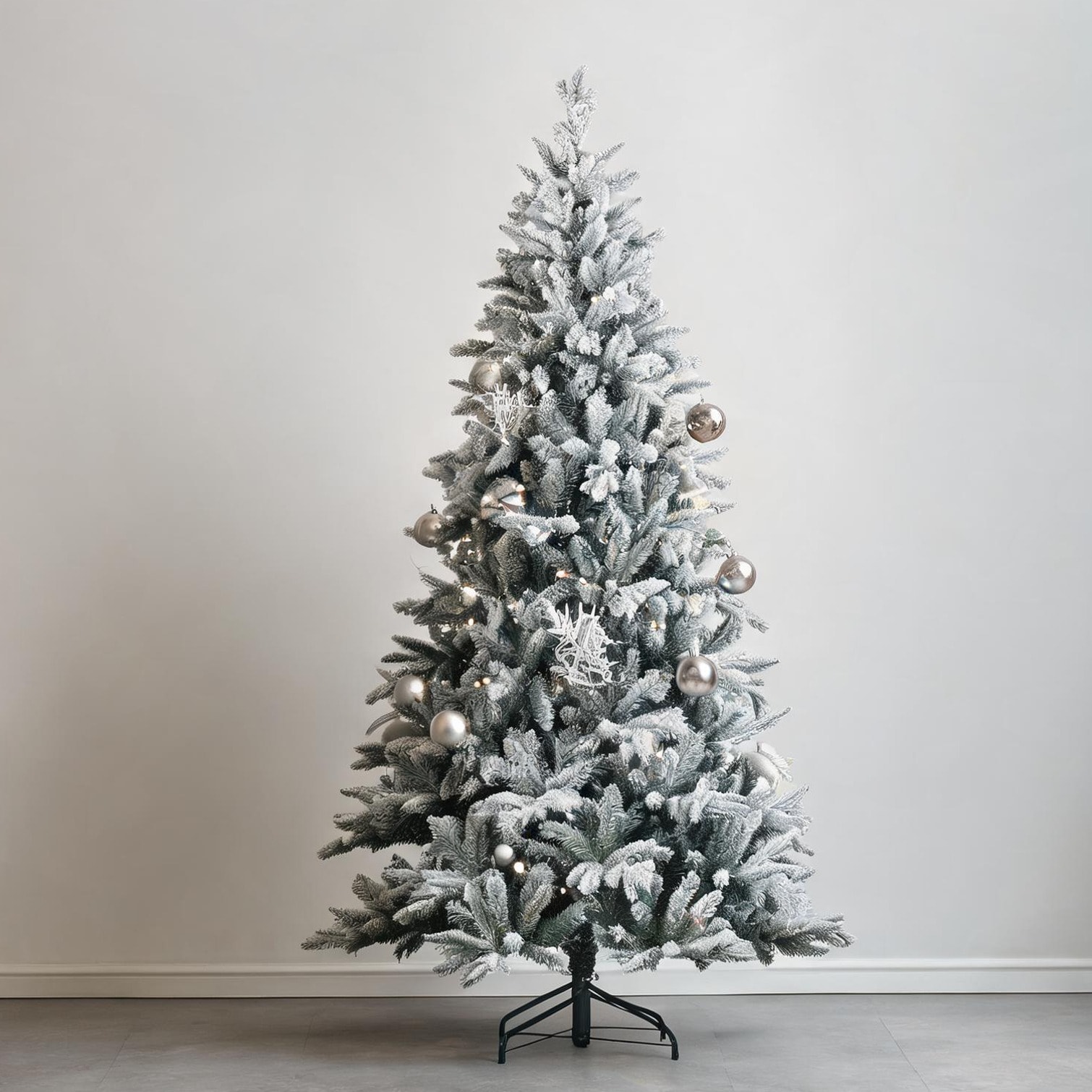 SunJet Snow-Flocked Artificial Christmas Tree for Living Room Sage Green Plastic 7-Foot Hinged Easy Assembly