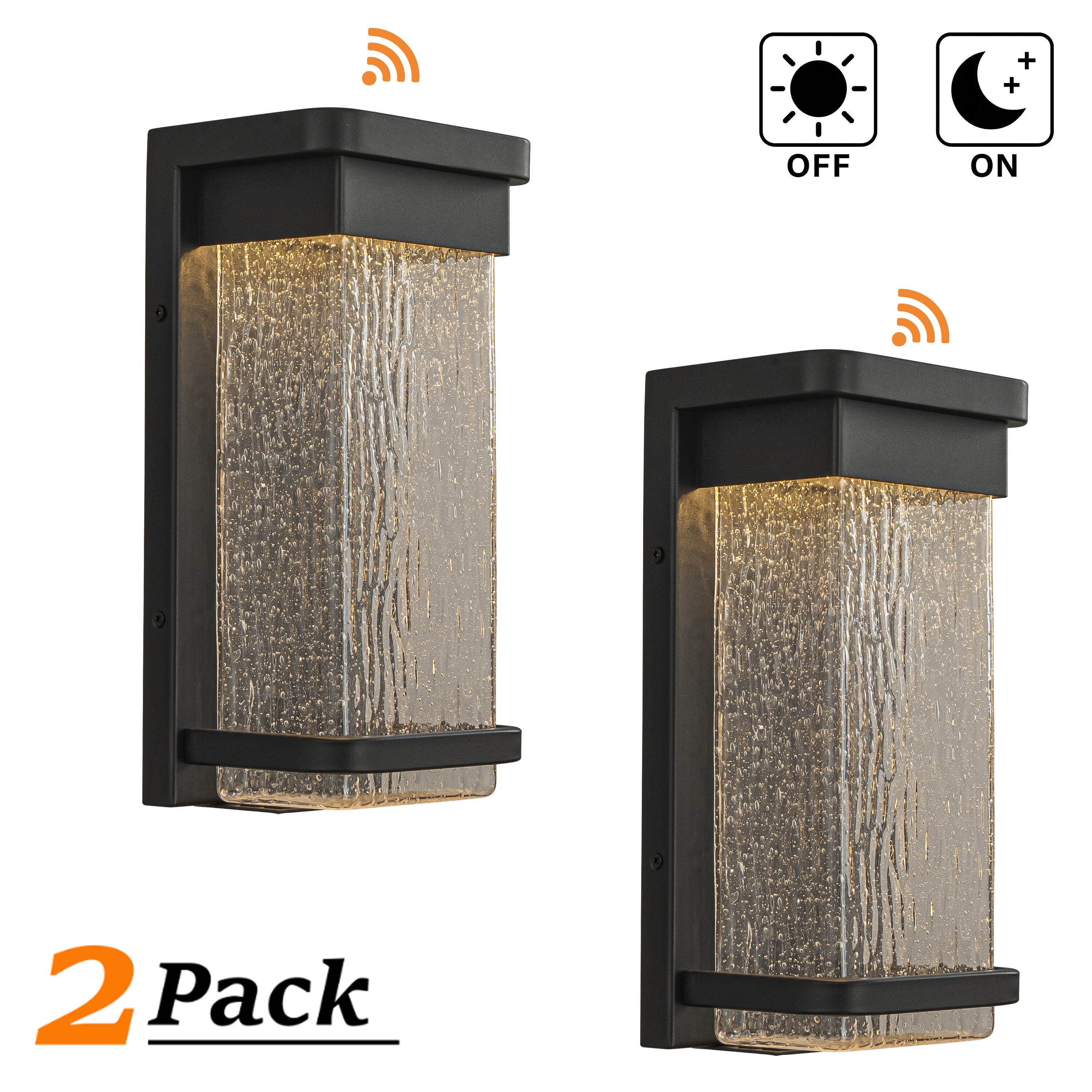 AloaDecor Lighting 2L7263W1505A 2 -Pack 12-in H Matte Black Hardwired Dusk to Dawn Integrated LED Outdoor Wall Light
