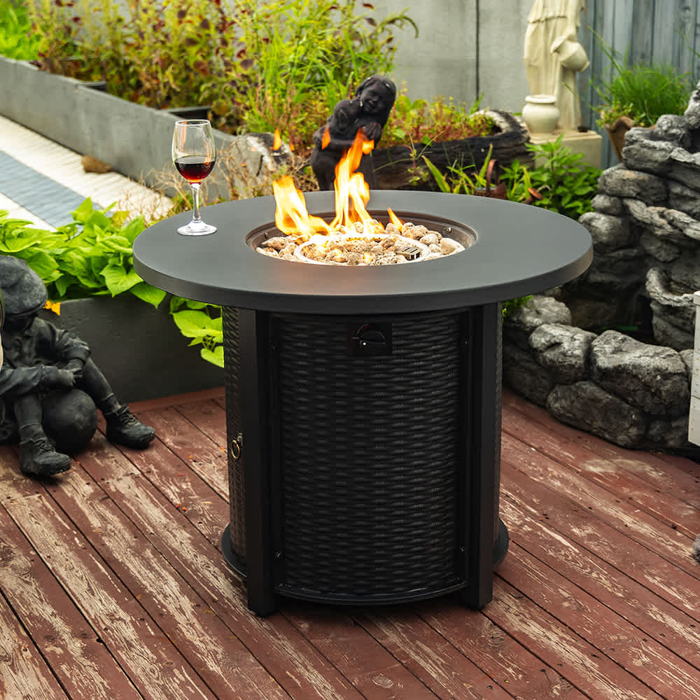 JUJABU - Black 32in Propane Gas Fire Pit Table 50000 BTU for Outside