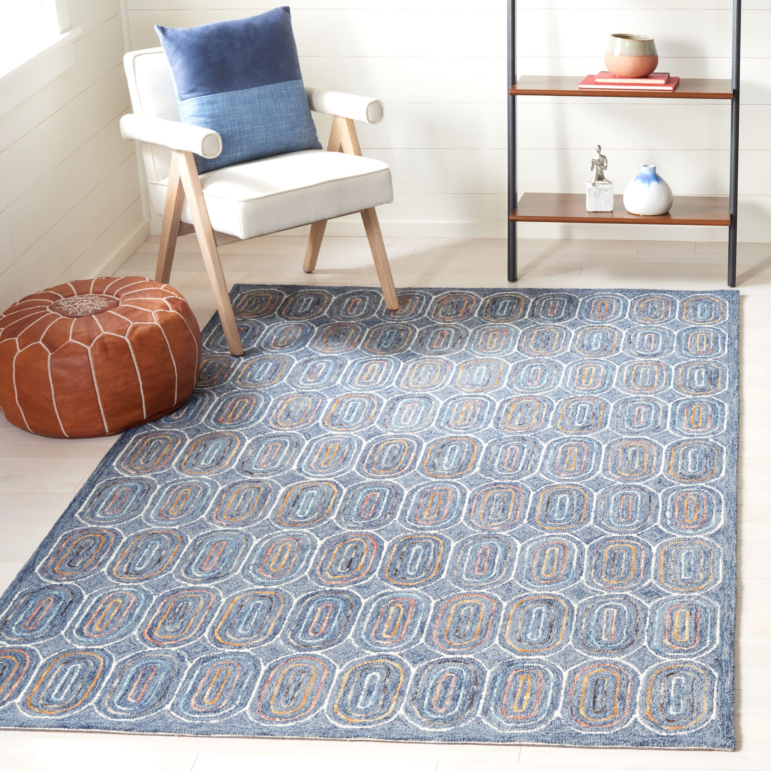 Safavieh MET124M-3 Metro Olive 3 x 5 (ft) Tufted Wool Blue/Yellow Rectangular Indoor Abstract Bohemian/Eclectic Throw rug