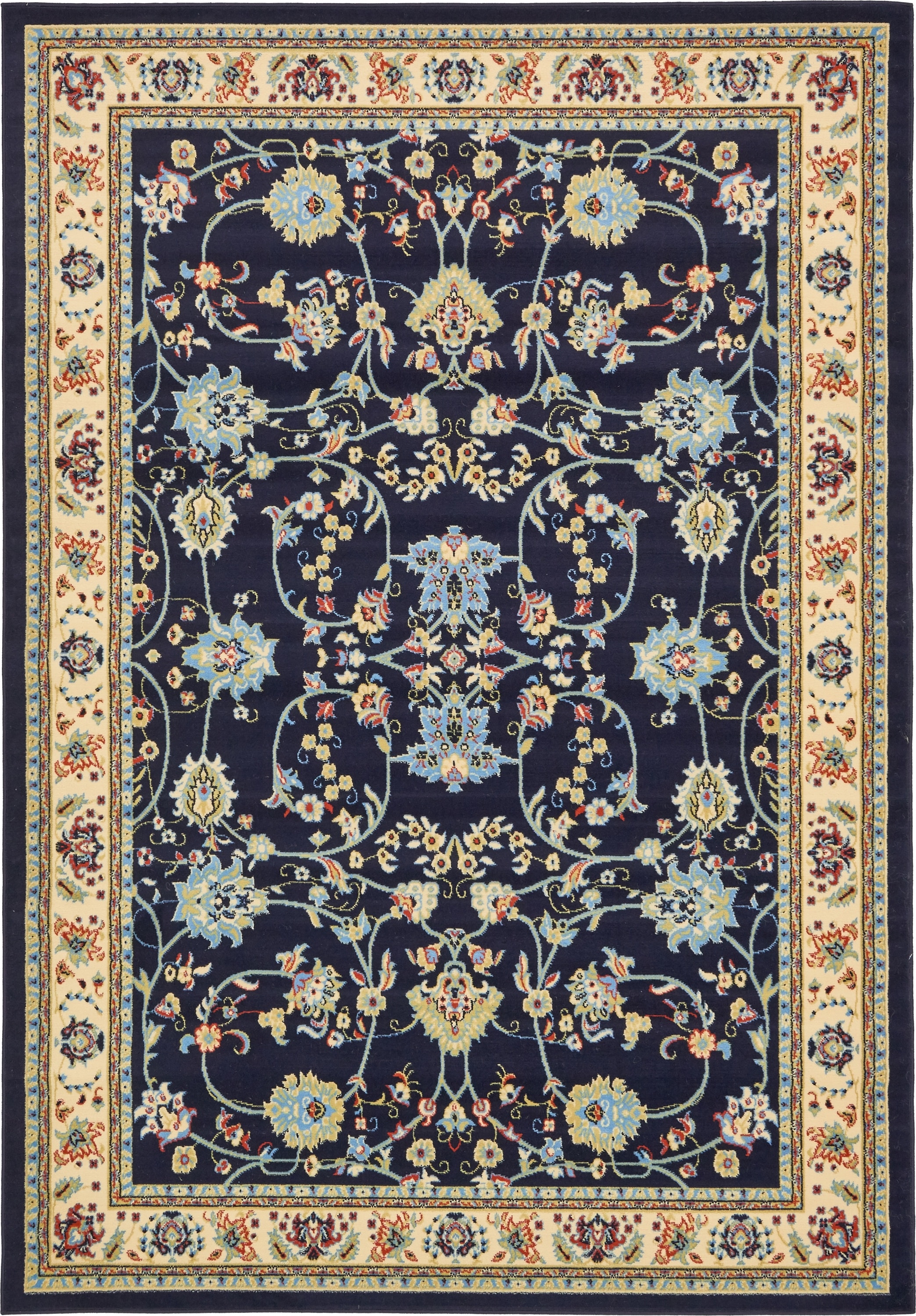 Unique Loom 3128766 Washington Sialk Hill 7 x 10 (ft) Loomed Polypropylene Navy Blue/Ivory Rectangular Indoor Floral/Botanical Vintage Area rug