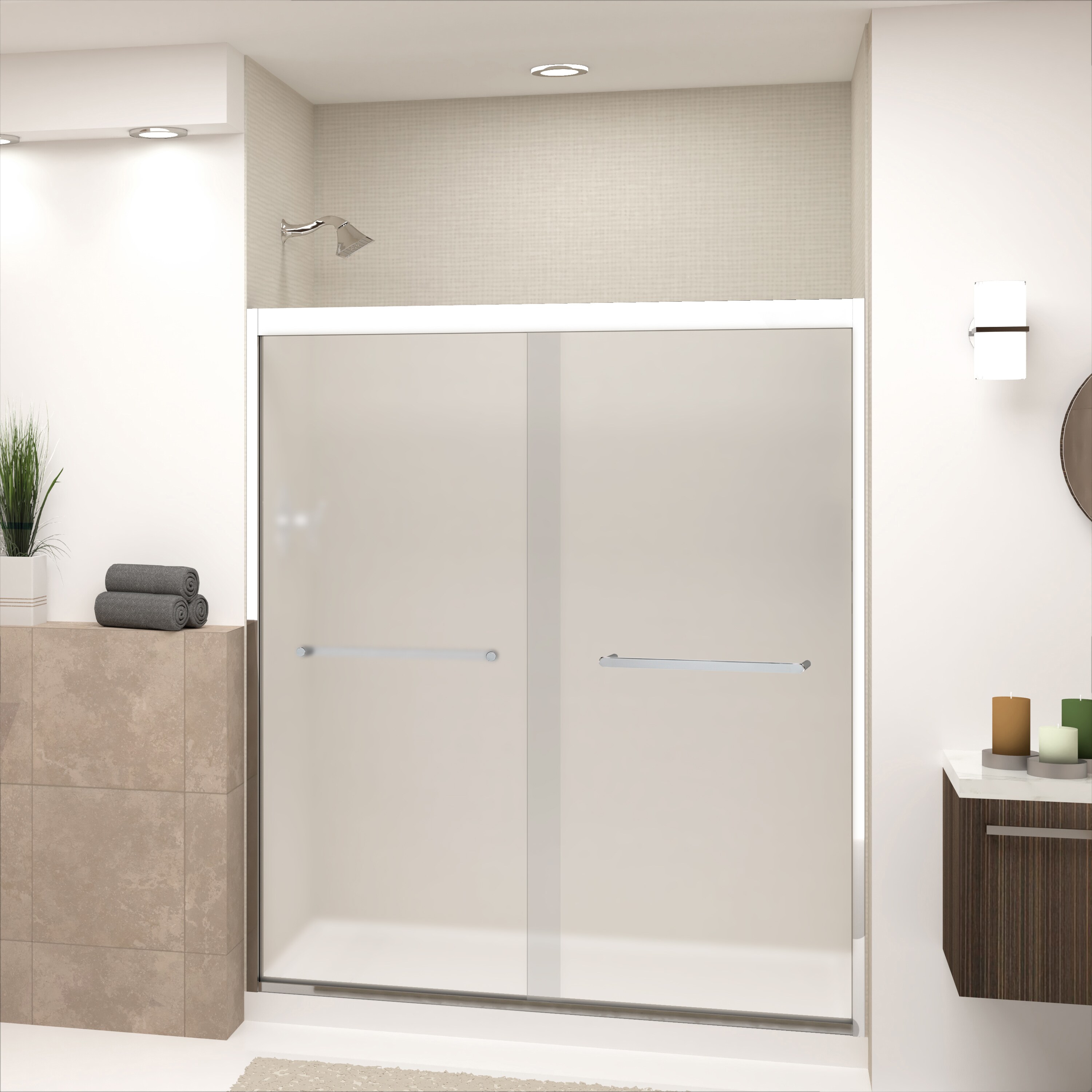 Transolid FBPT607008F-R-PC Frederick Polished Chrome 57-3/4-in to 59-in x 70-in Semi-frameless Sliding Soft Close Shower Door